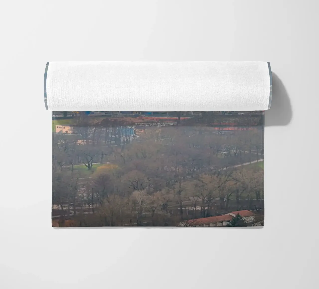 Ad Hoc Arena at the Ernst-Abbe-Sportfeld in Jena in the fog beach towel by Marcus Beckert | Fotografie
