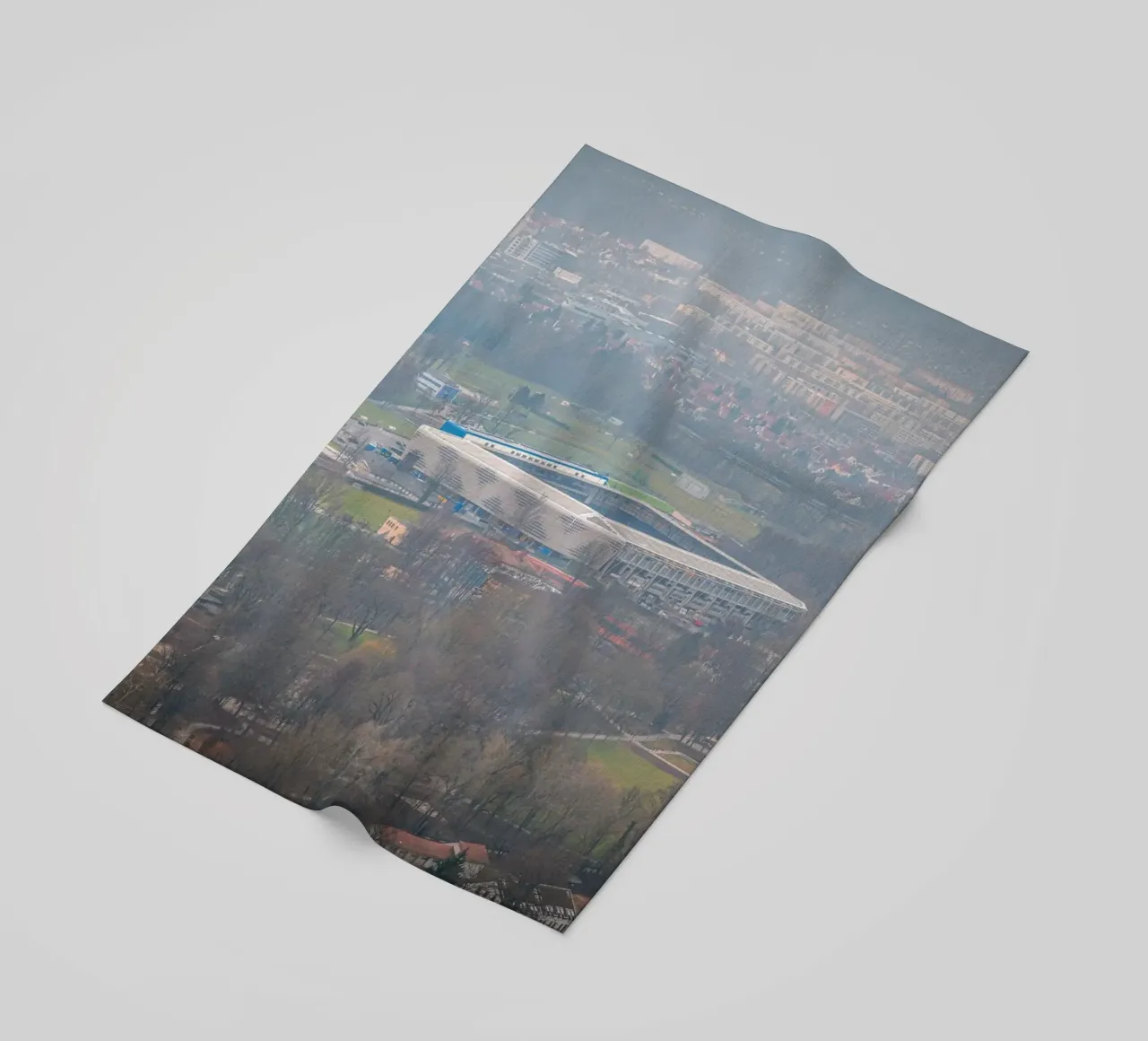 Ad Hoc Arena at the Ernst-Abbe-Sportfeld in Jena in the fog beach towel by Marcus Beckert | Fotografie