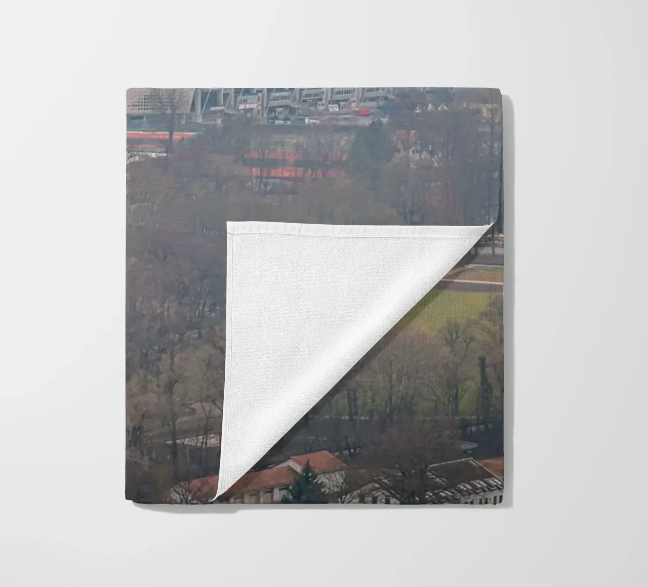Ad Hoc Arena at the Ernst-Abbe-Sportfeld in Jena in the fog beach towel by Marcus Beckert | Fotografie