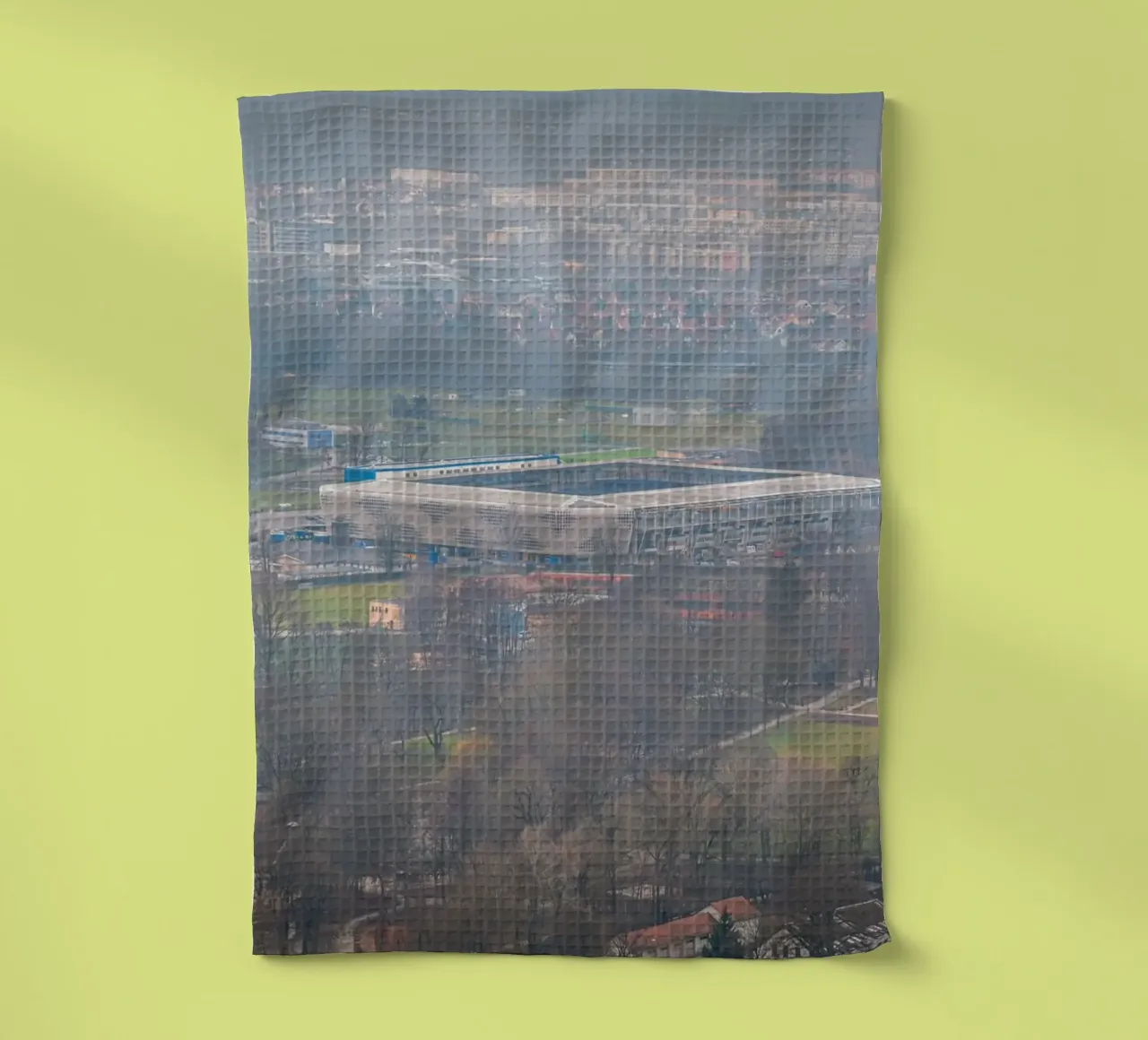 Ad Hoc Arena all'Ernst-Abbe-Sportfeld di Jena nella nebbia canovaccio da cucina da Marcus Beckert | Fotografie