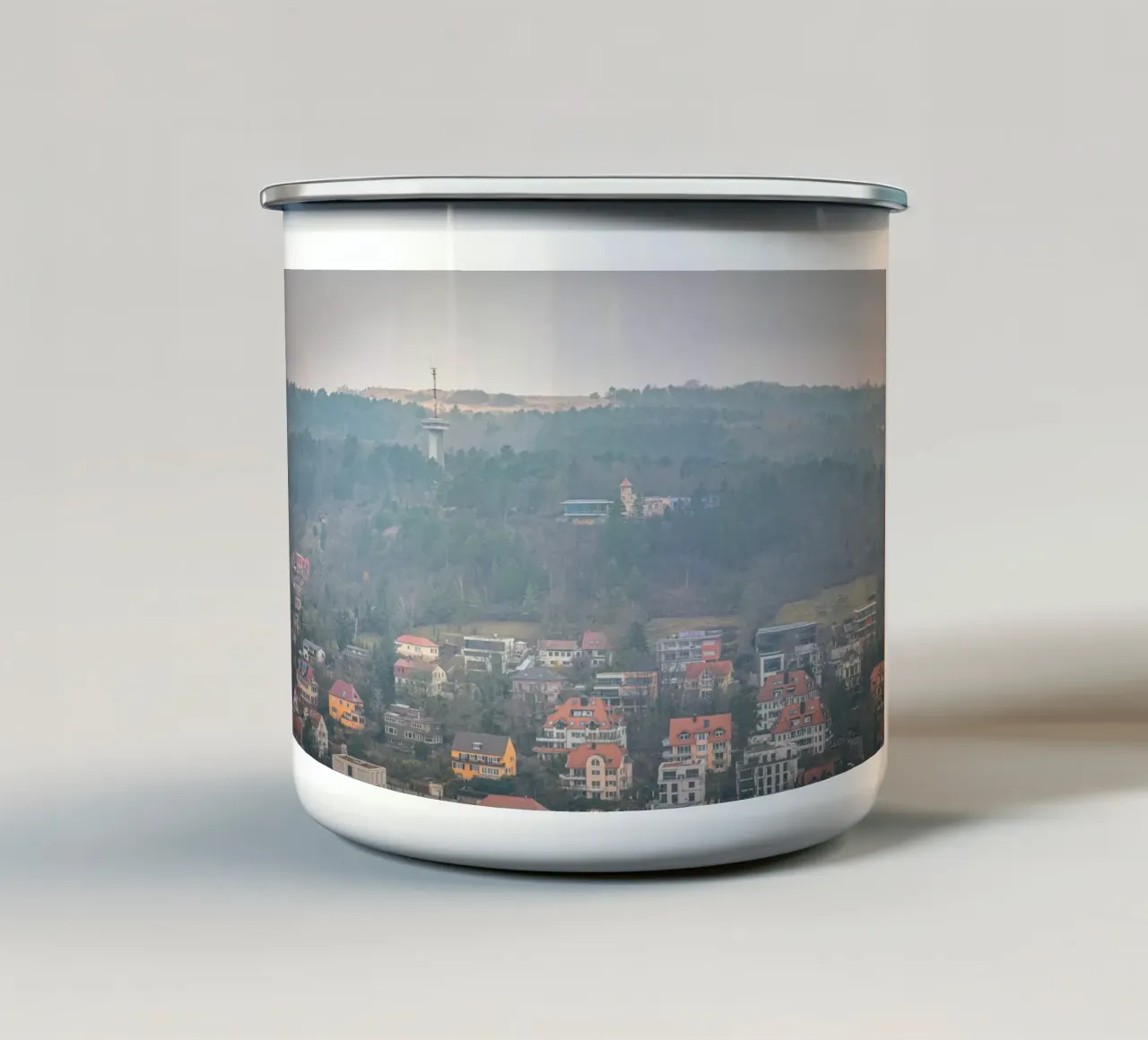 Il Langravio a Jena con la nebbia tazza in smalto da Marcus Beckert | Fotografie