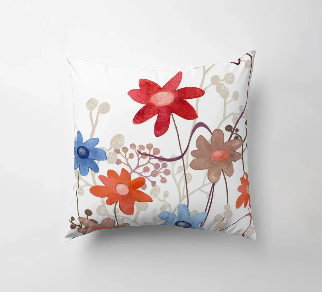 Blumen in rot, blau, braun cuscino da Farbwelten