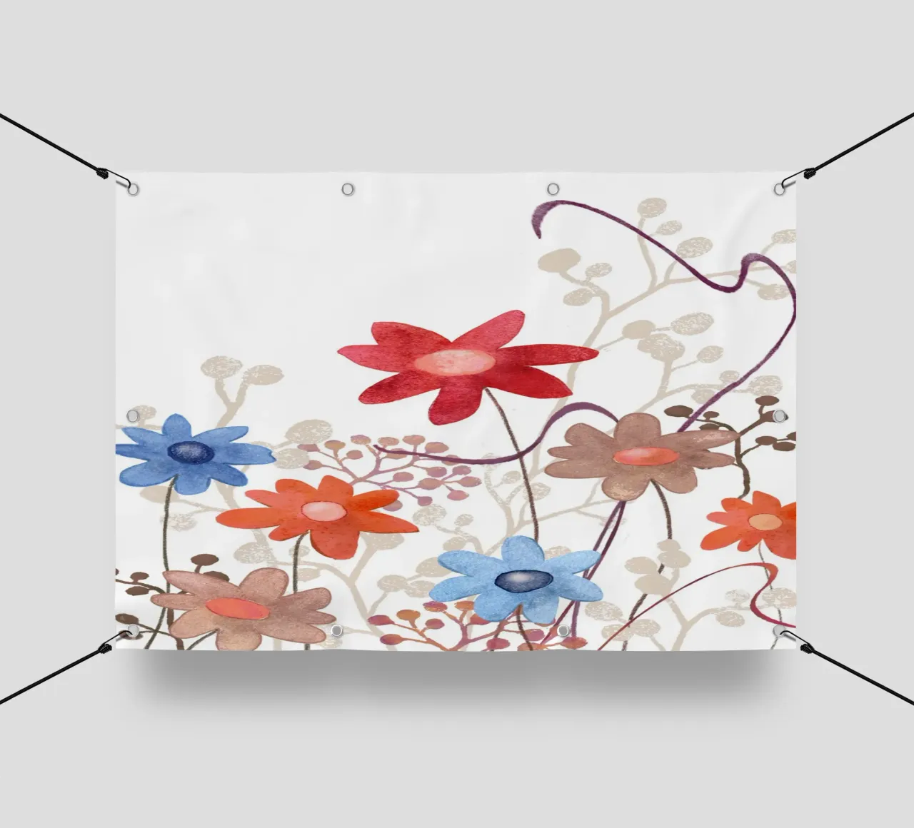 Blumen in rot, blau, braun telo in pvc da Farbwelten