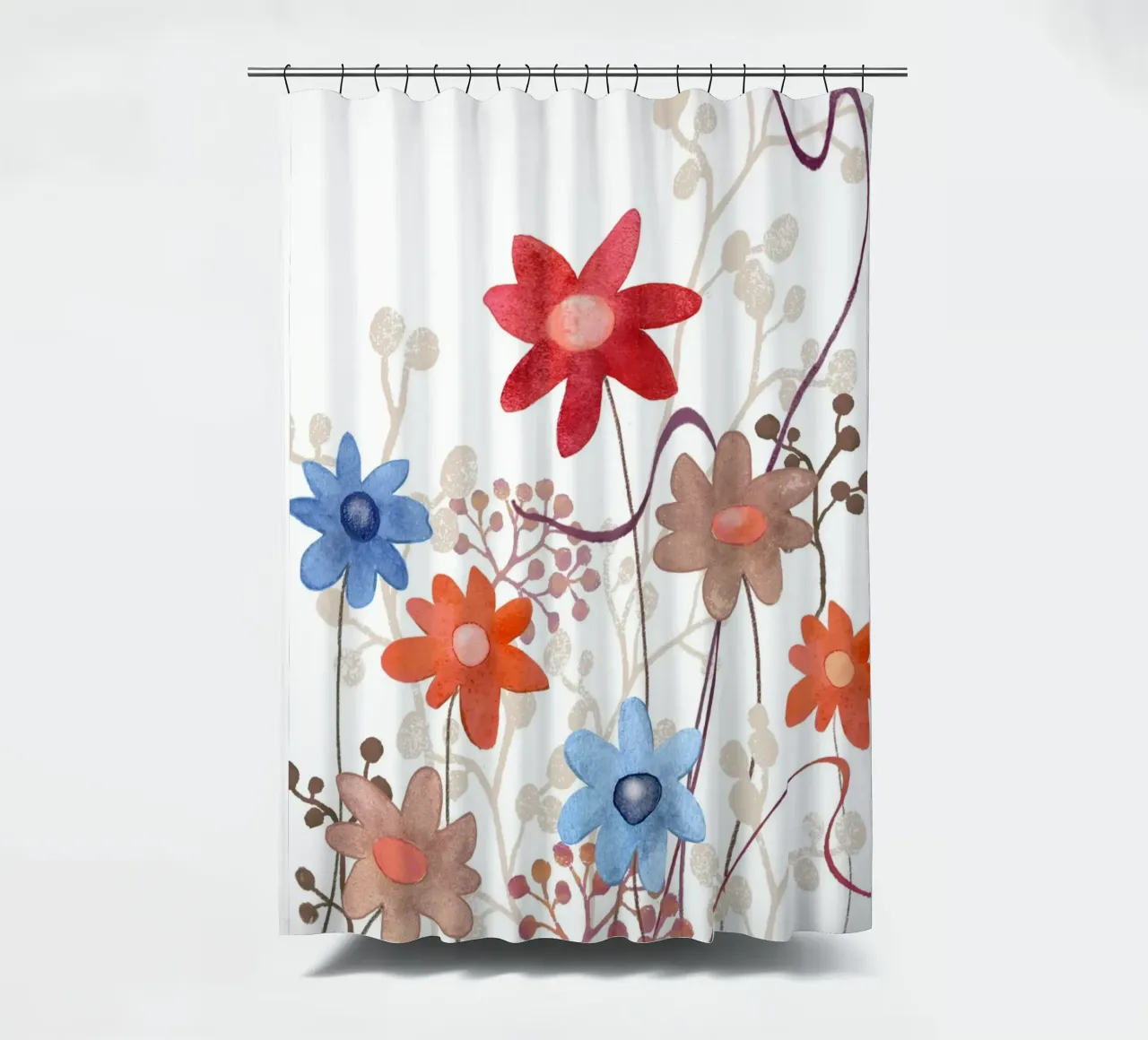 Blumen in rot, blau, braun Duschvorhang von Farbwelten