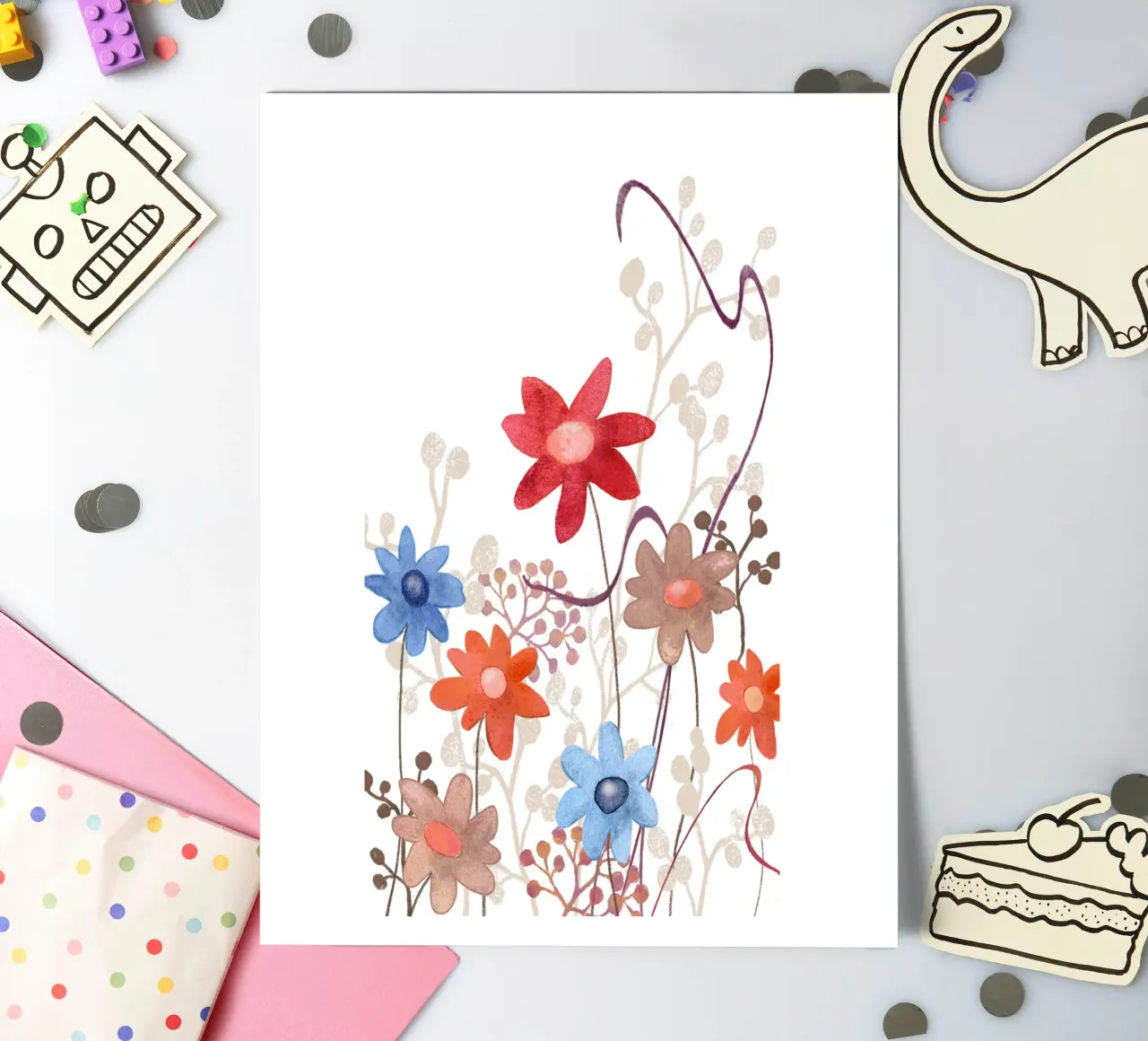 Blumen in rot, blau, braun stickervel van Farbwelten