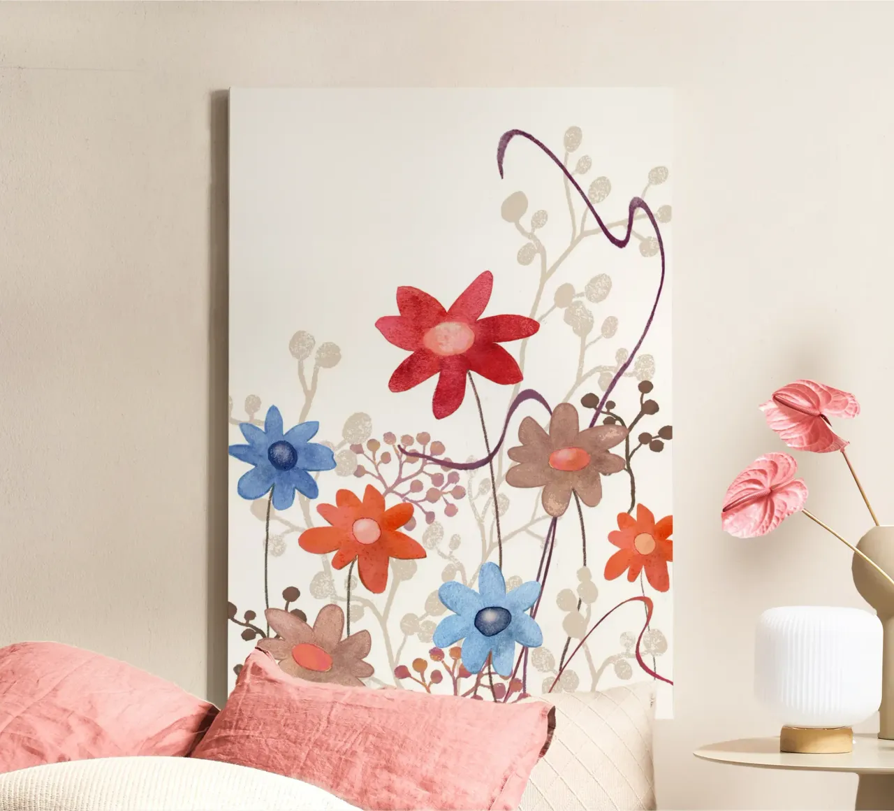 Blumen in rot, blau, braun tela con Cornice a cassetta da Farbwelten