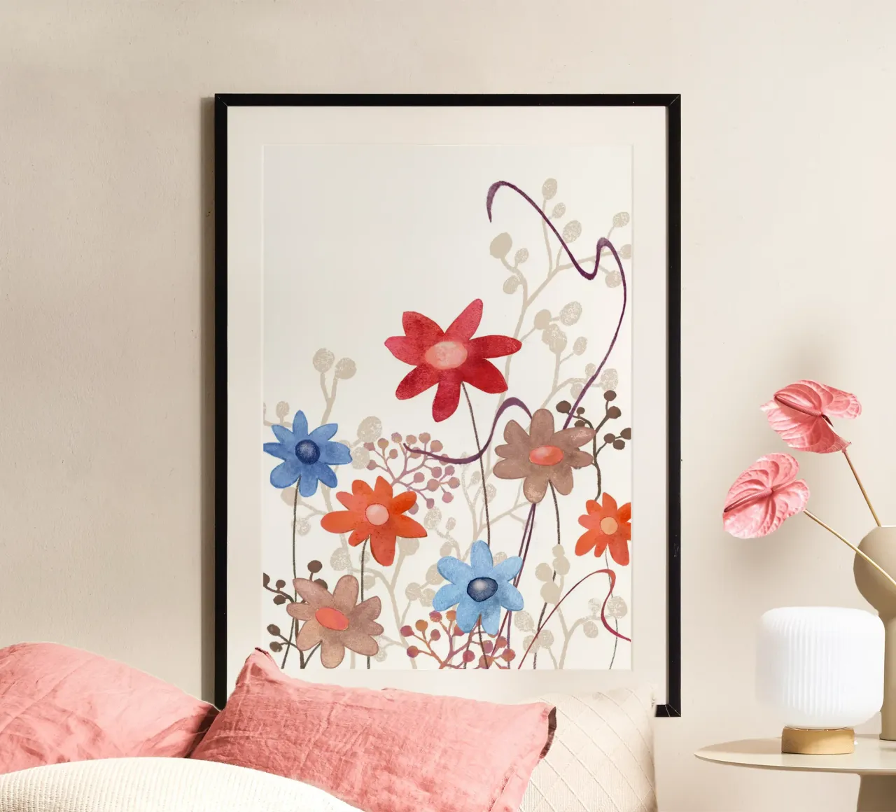 Blumen in rot, blau, braun poster da Farbwelten