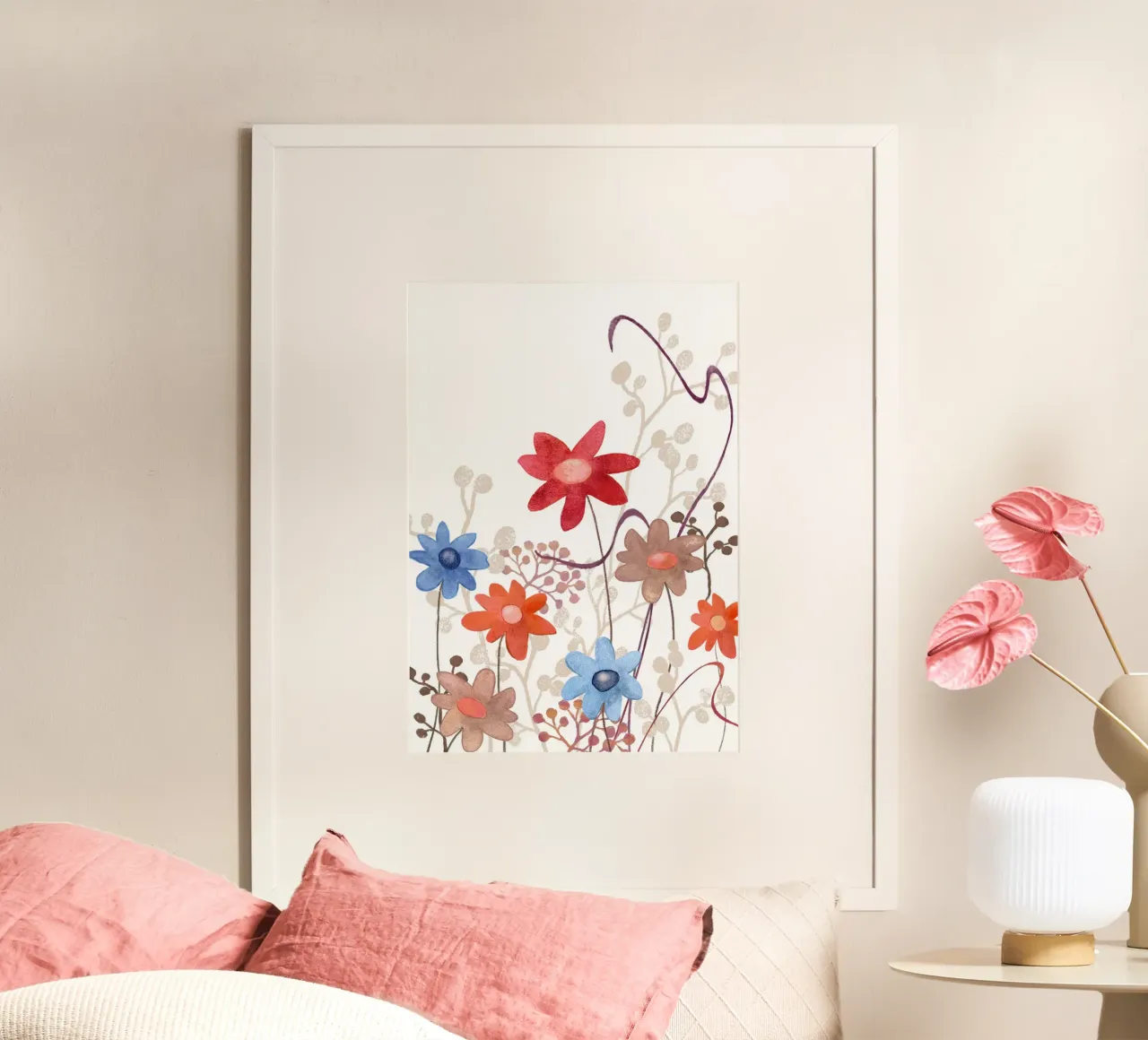 Blumen in rot, blau, braun poster da Farbwelten