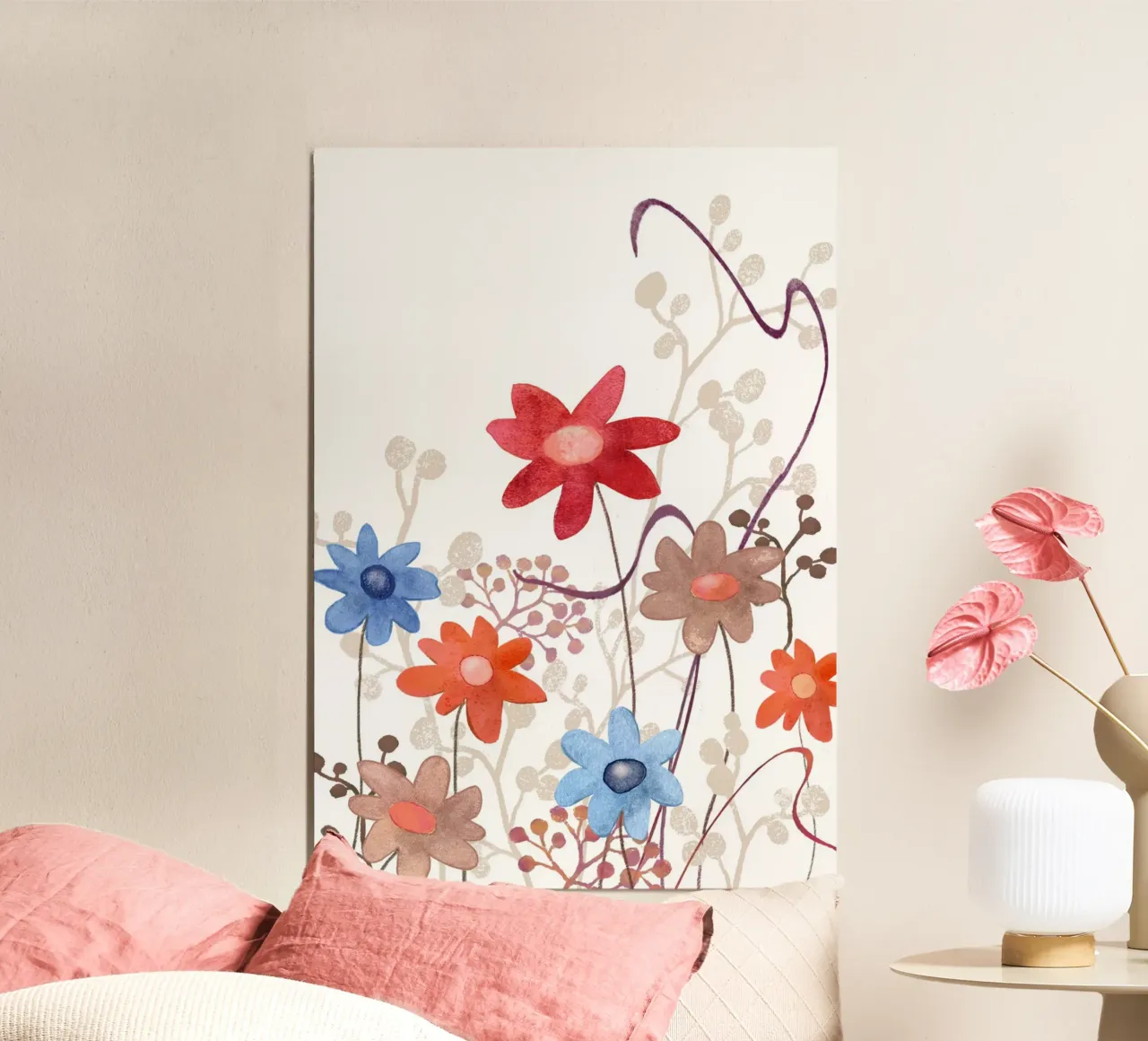 Blumen in rot, blau, braun poster da Farbwelten