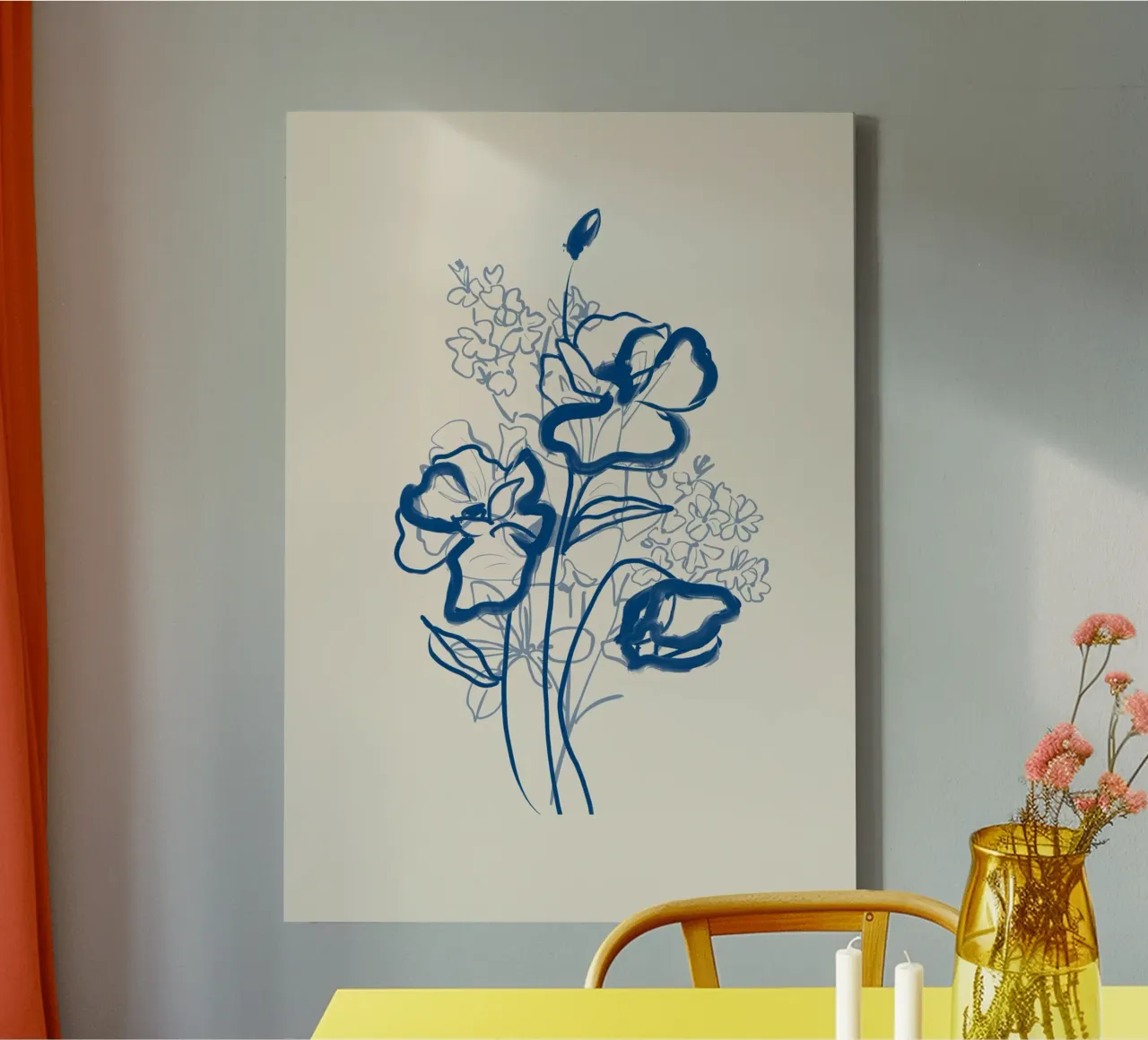 Flower Line Art 13 canvas with Floater frame by LeaDArt