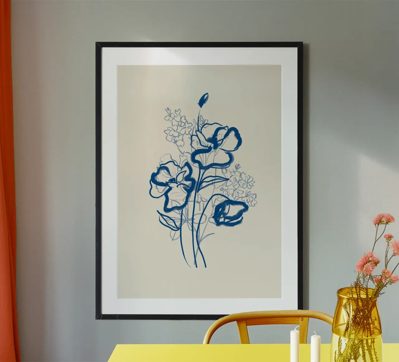 Linea d'arte floreale 13 poster con telaio in plastica da LeaDArt