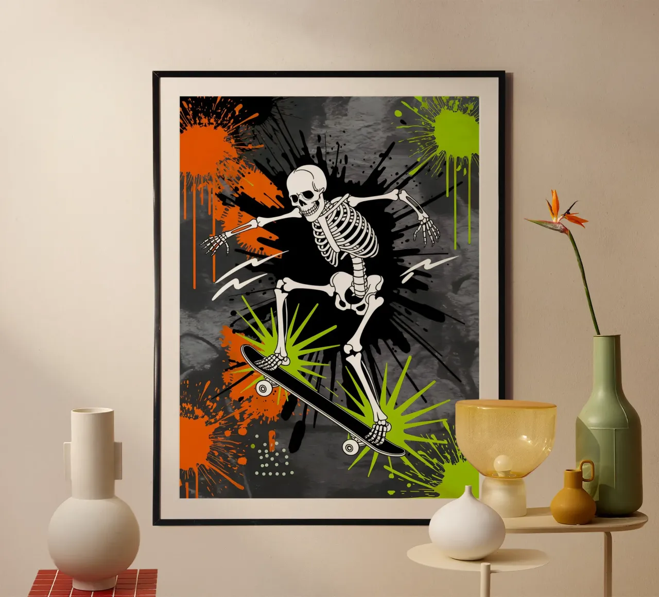Skateboard: Graffiti Skateboard Skeleton poster con telaio in alluminio da GameDay Studio
