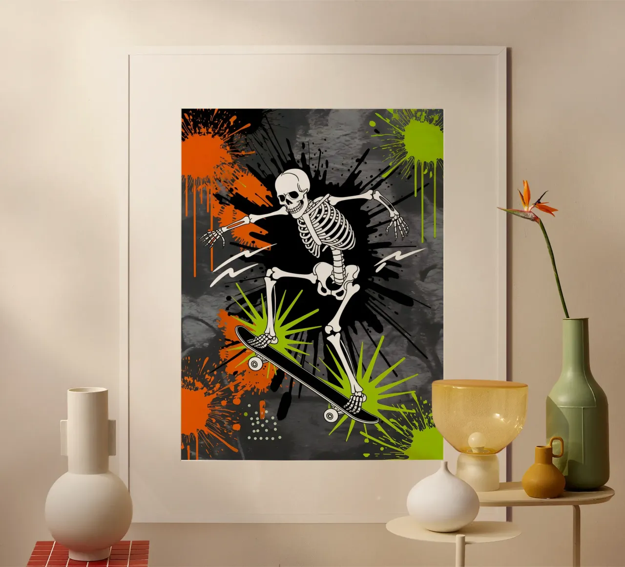 Skateboard: Graffiti Skateboard Skeleton poster con telaio in alluminio da GameDay Studio