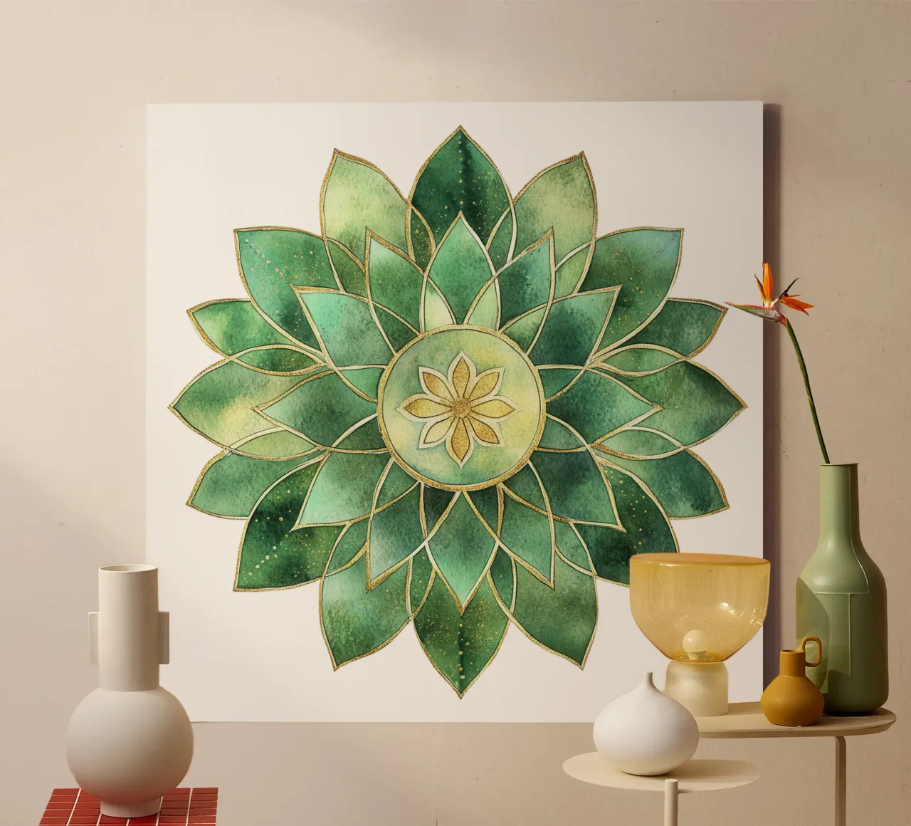 Mandala di salvia acquerellato tela con Cornice a cassetta da Spiritual Touch