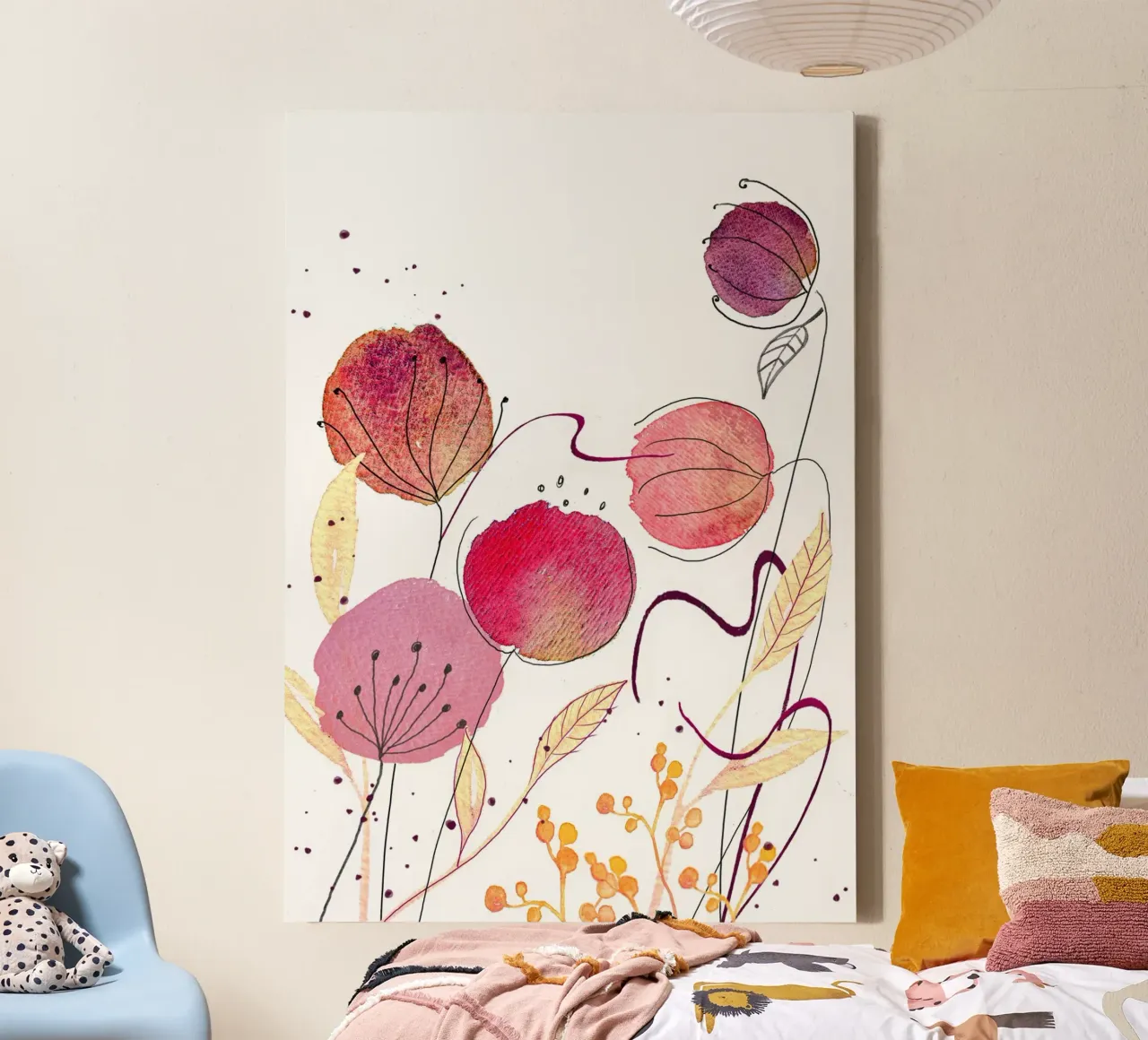 Rote Fantasieblüten canvas by Farbwelten