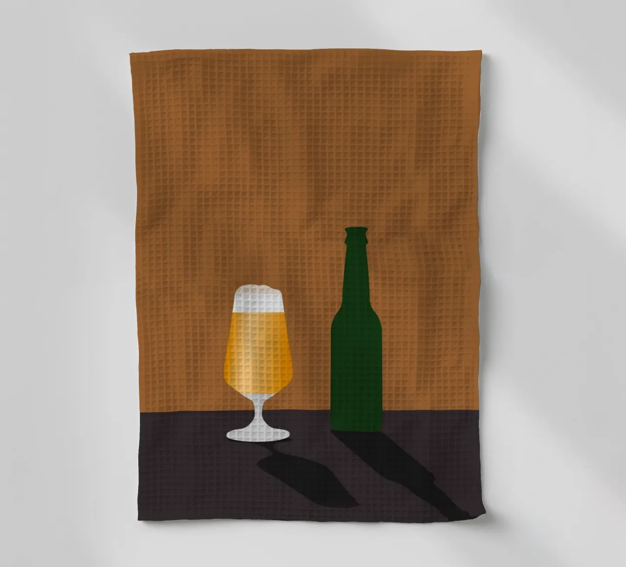 Bicchiere e bottiglia di birra minimali canovaccio da cucina da minimalist designs