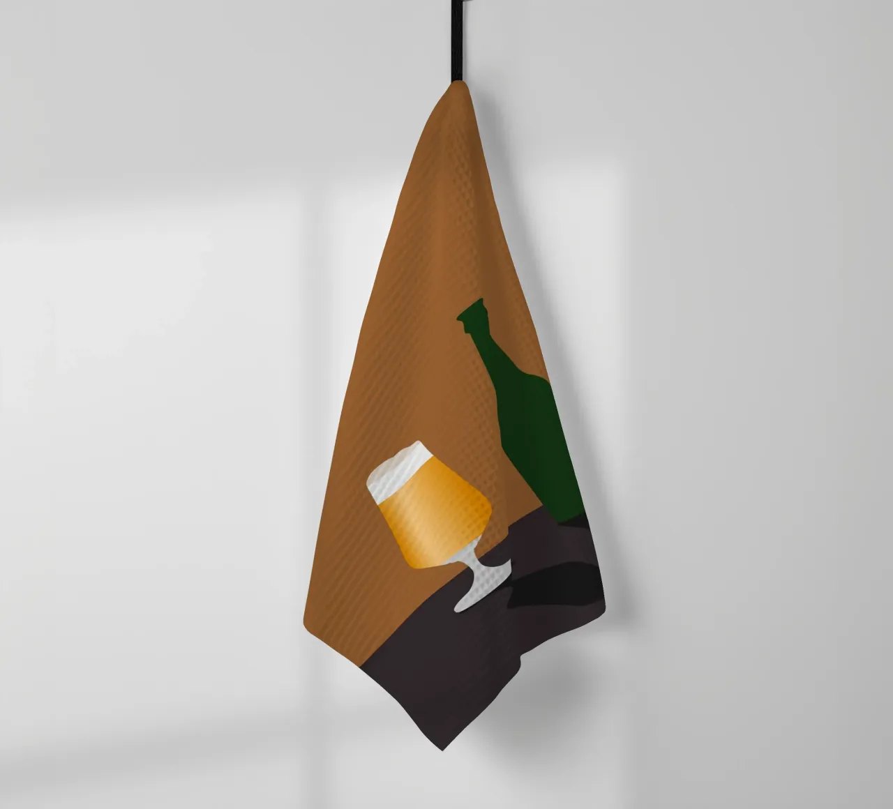 Bicchiere e bottiglia di birra minimali canovaccio da cucina da minimalist designs