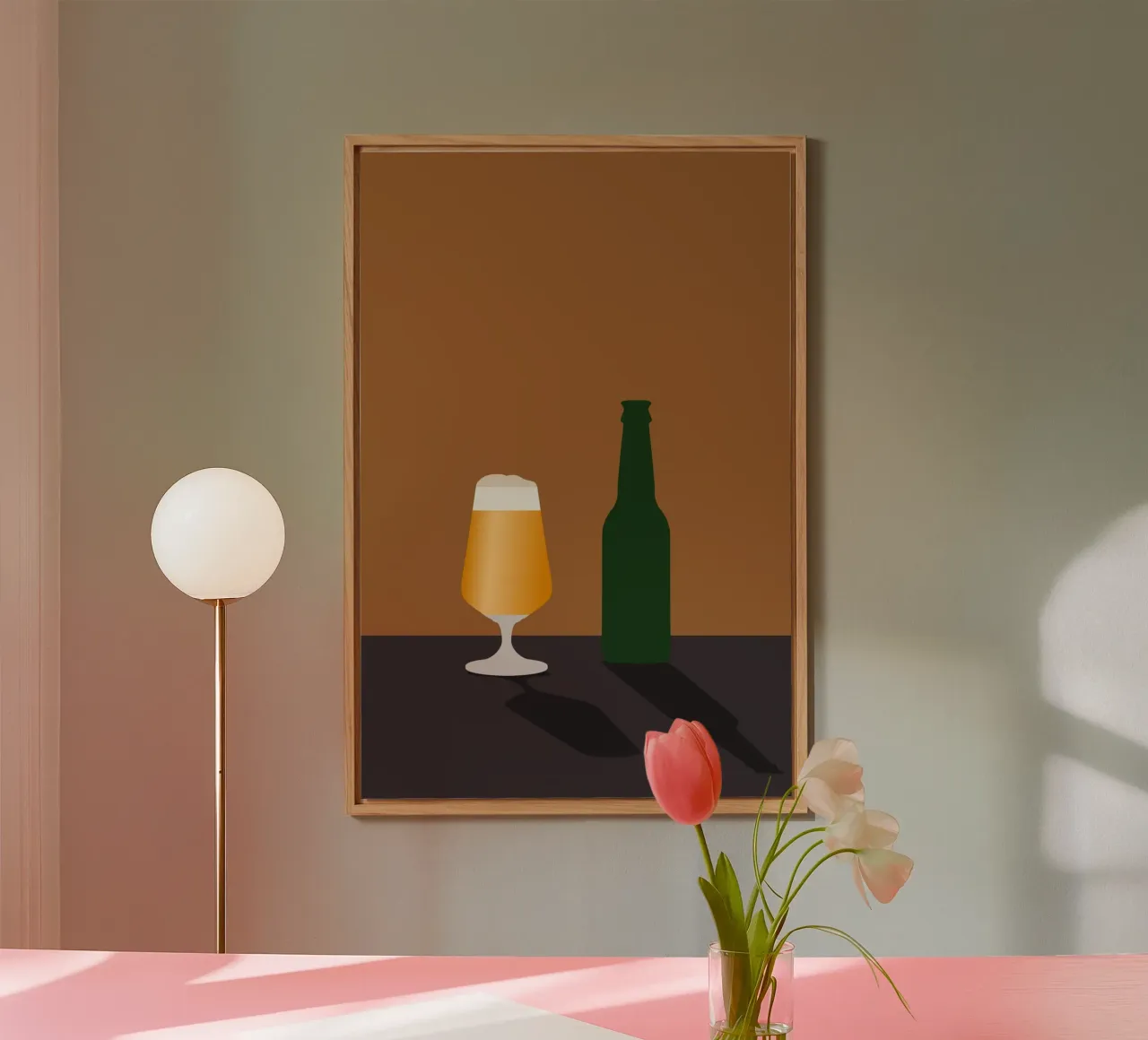 Bicchiere e bottiglia di birra minimali alluminio dibond da minimalist designs