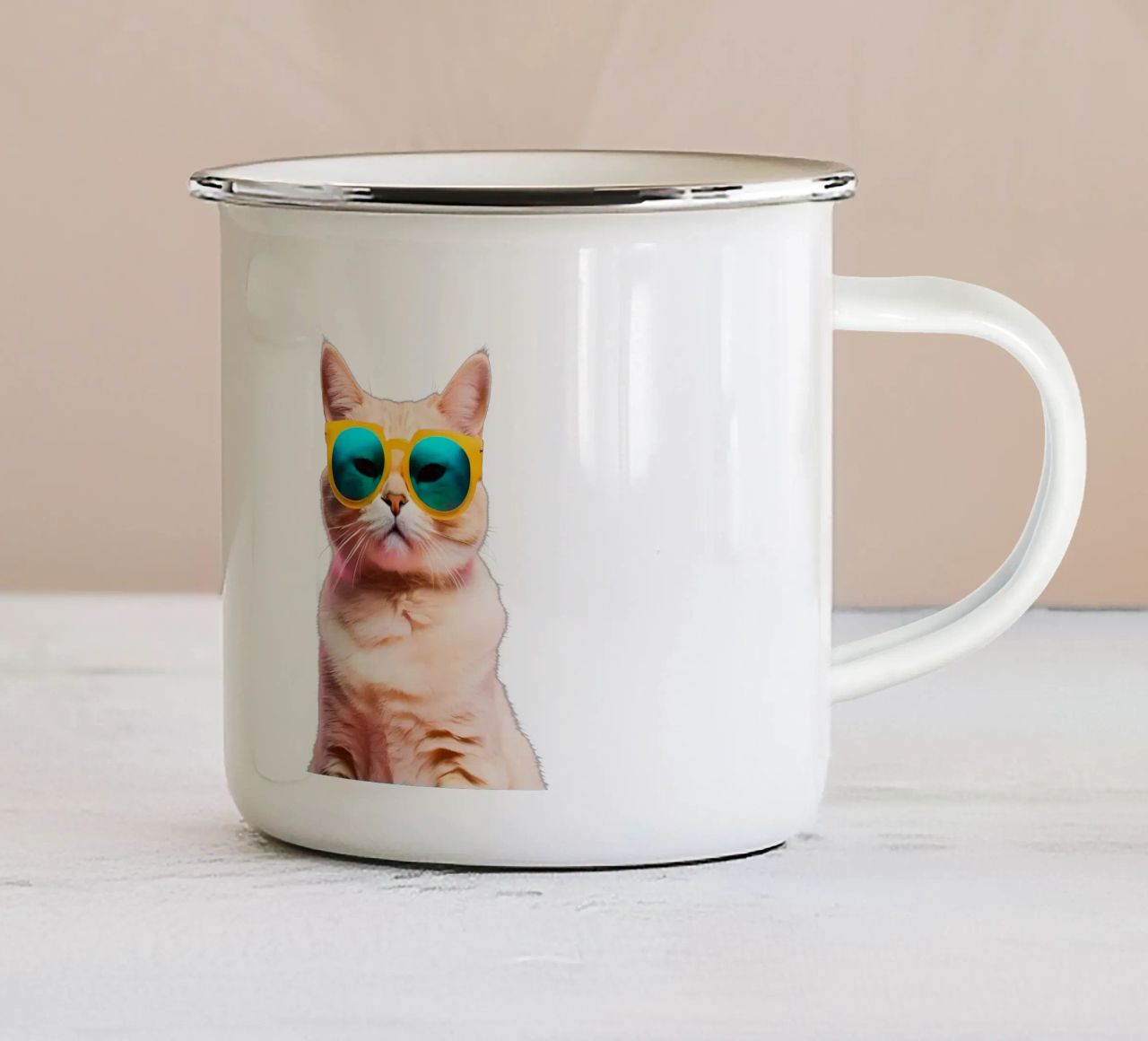Gatto Hipster tazza in smalto da Doodle Dreams Art