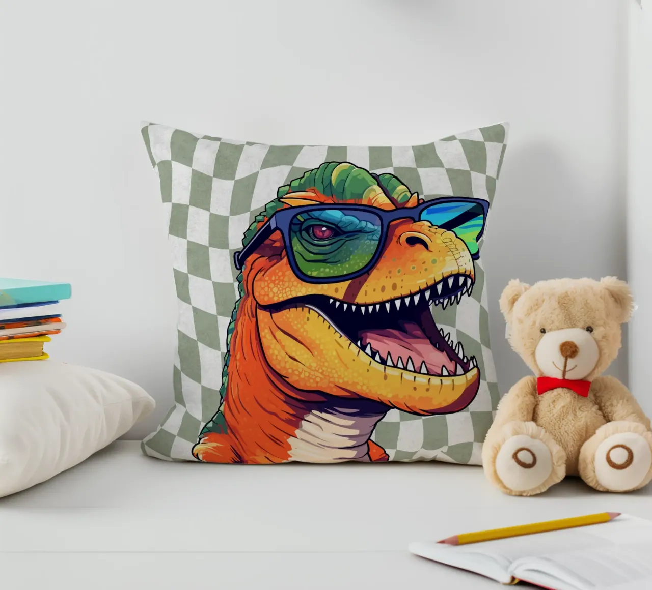 T-Rex Swagger Kissen von Doodle Dreams Art