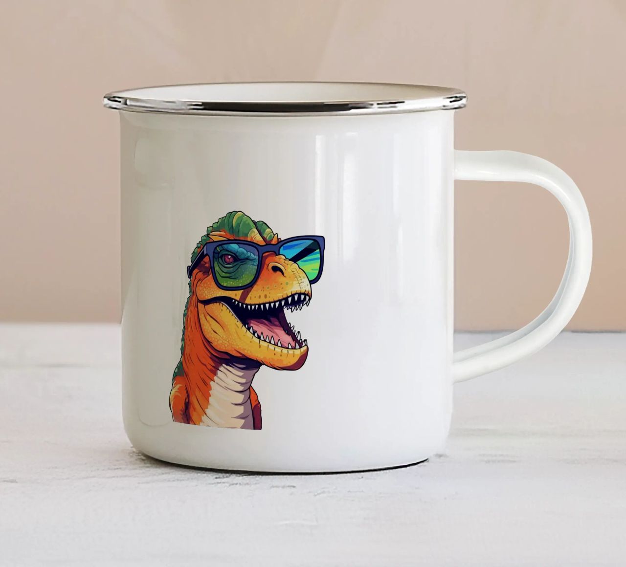 T-Rex Swagger tazza in smalto da Doodle Dreams Art