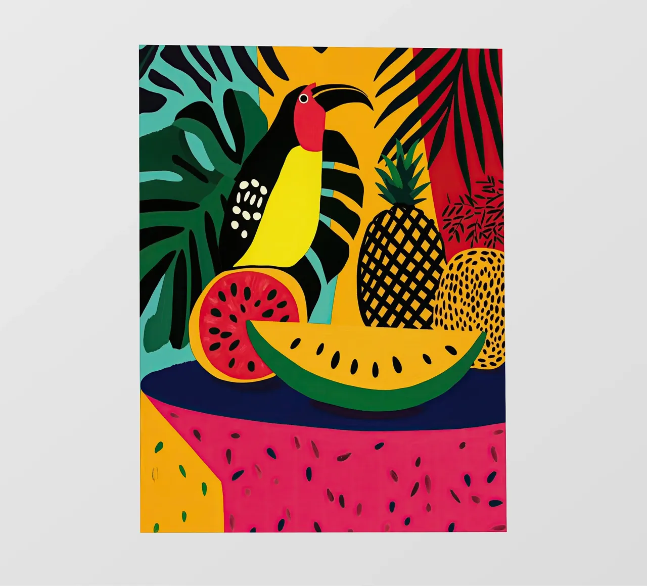 Natura morta tropicale con frutta e tucano pellicola backlit da Autofocus