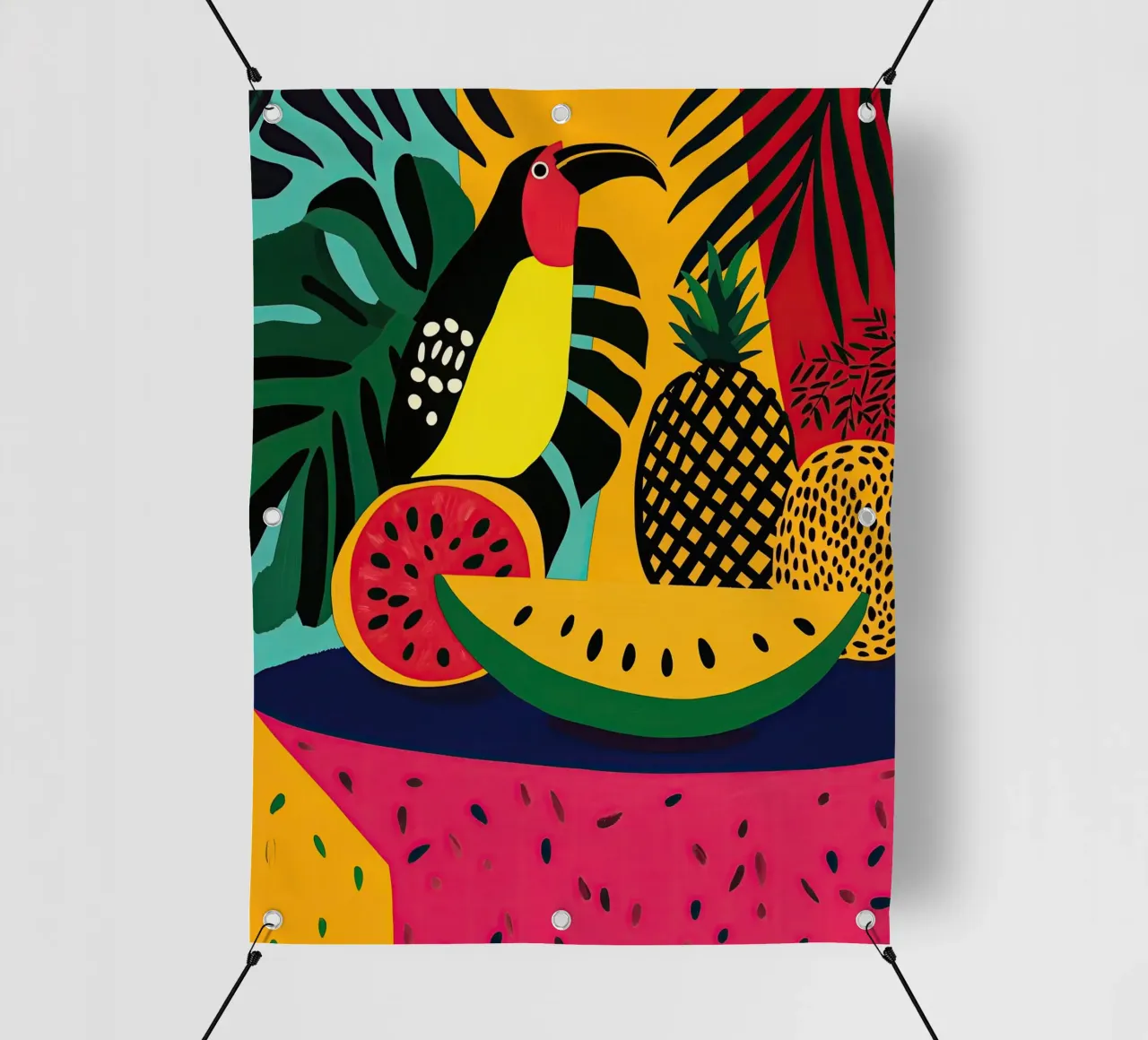 Natura morta tropicale con frutta e tucano telo in pvc da Autofocus