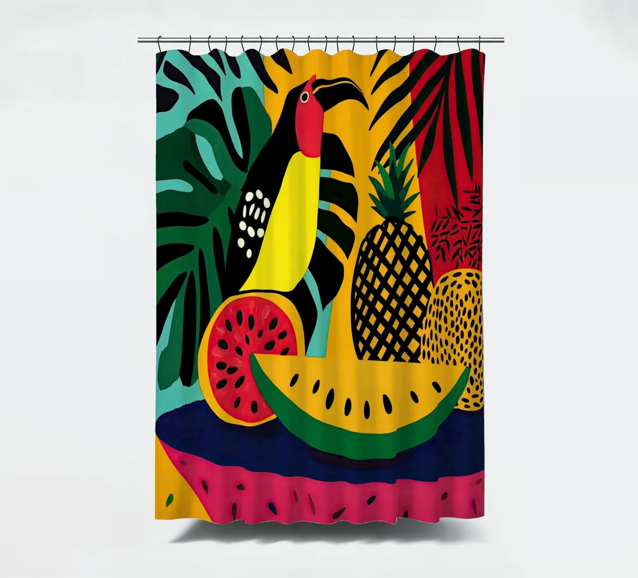 Natura morta tropicale con frutta e tucano tenda da doccia da Autofocus