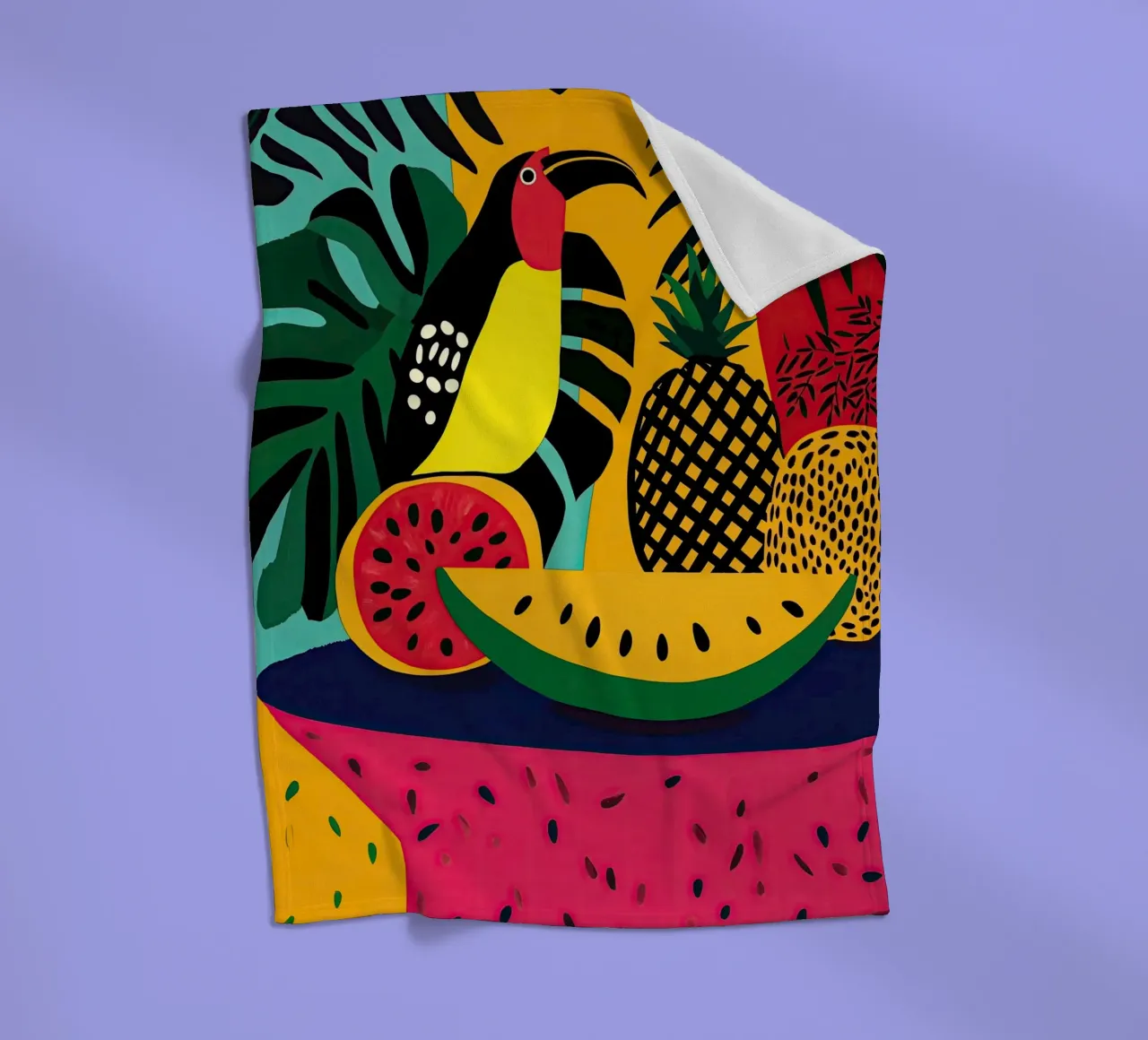Natura morta tropicale con frutta e tucano coperta in pile da Autofocus