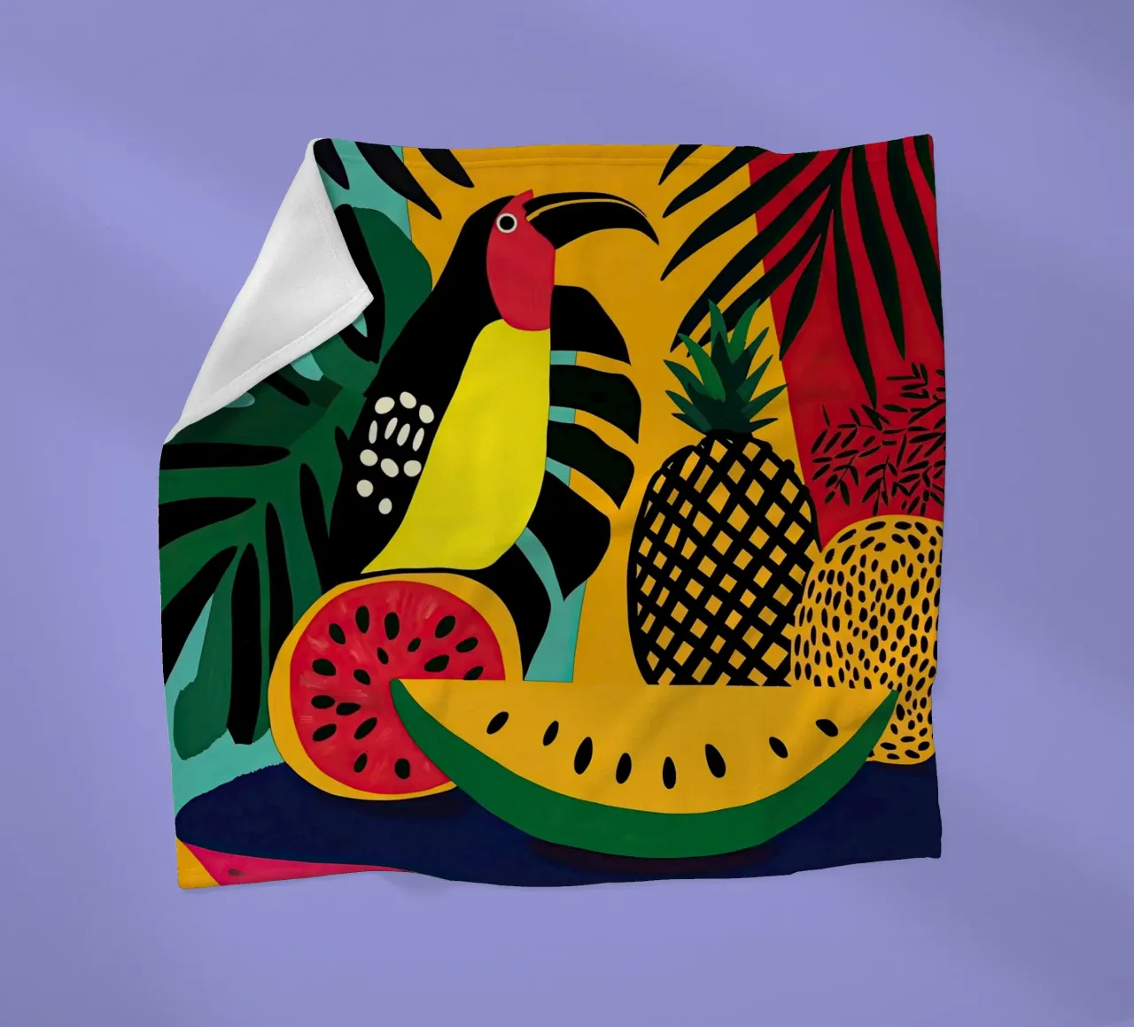 Natura morta tropicale con frutta e tucano coperta in pile da Autofocus