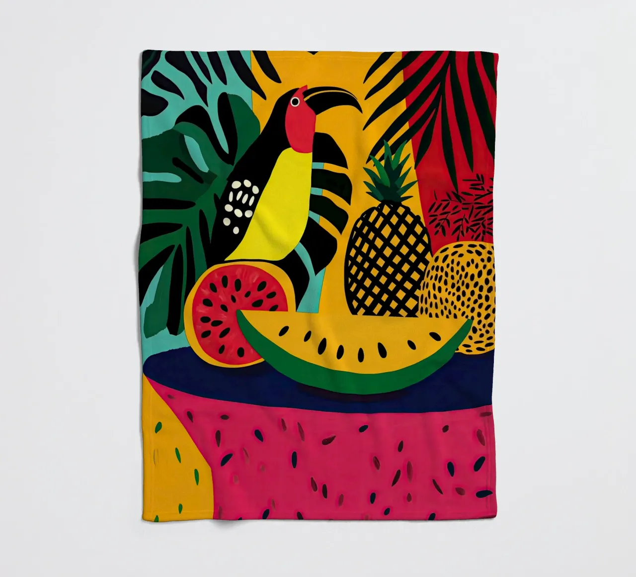 Natura morta tropicale con frutta e tucano coperta in pile da Autofocus