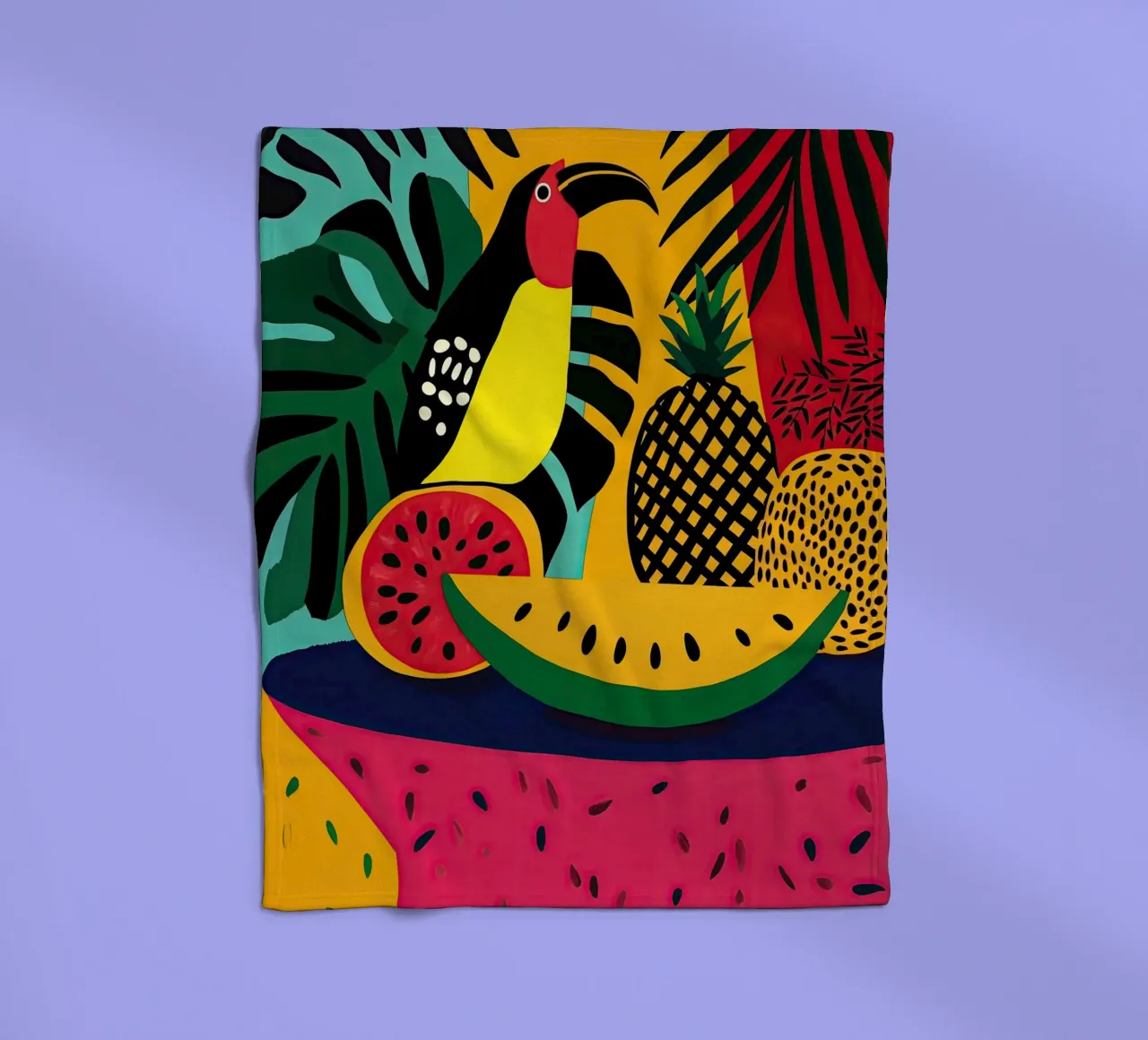 Natura morta tropicale con frutta e tucano coperta in pile da Autofocus
