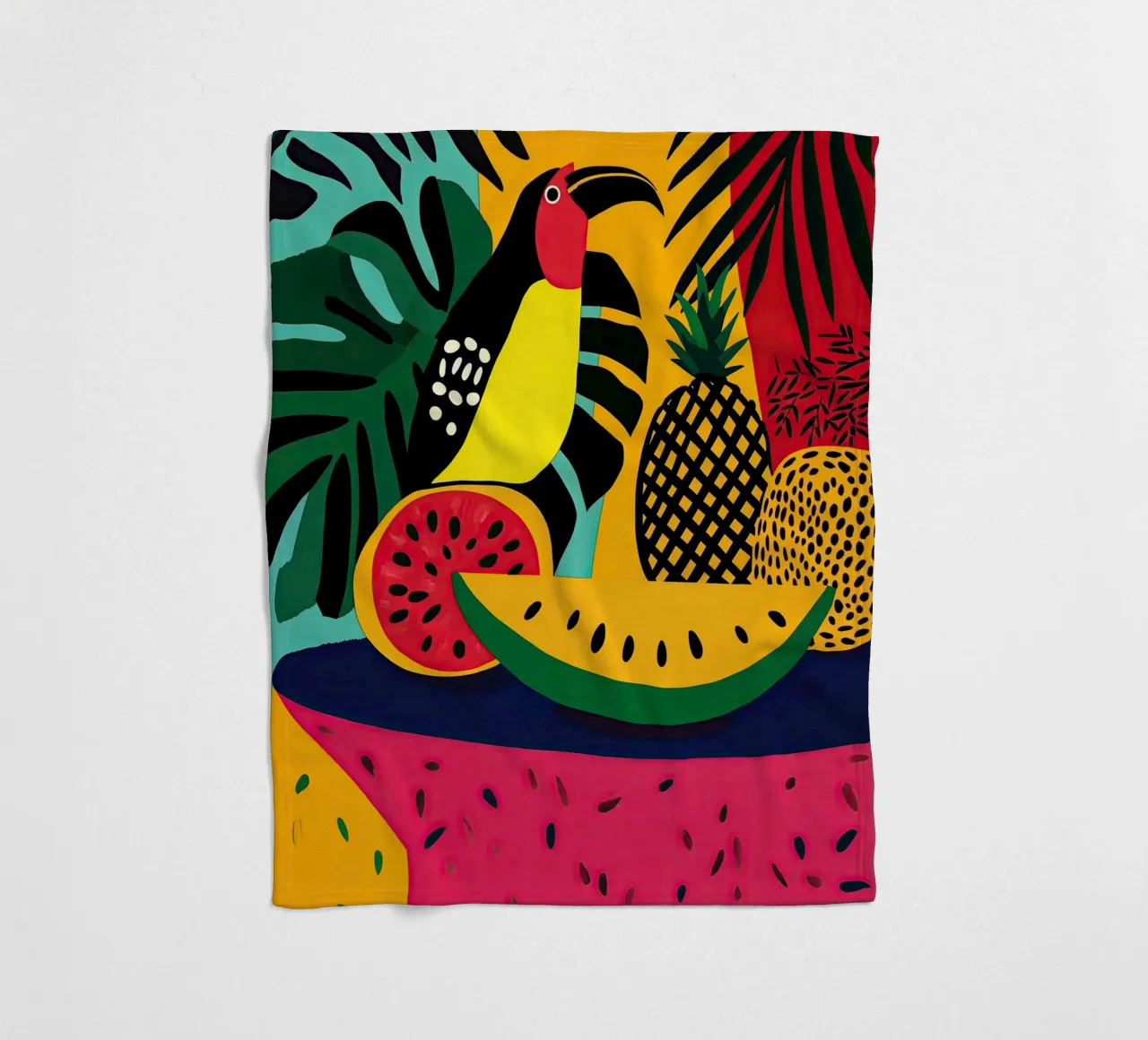 Natura morta tropicale con frutta e tucano coperta in pile da Autofocus