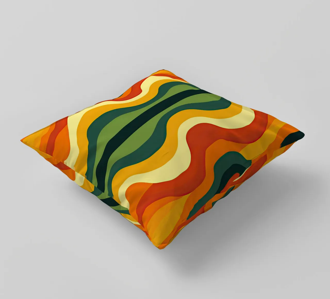 60s wallpaper pattern in orange and green revived decorative cushion by Autofocus