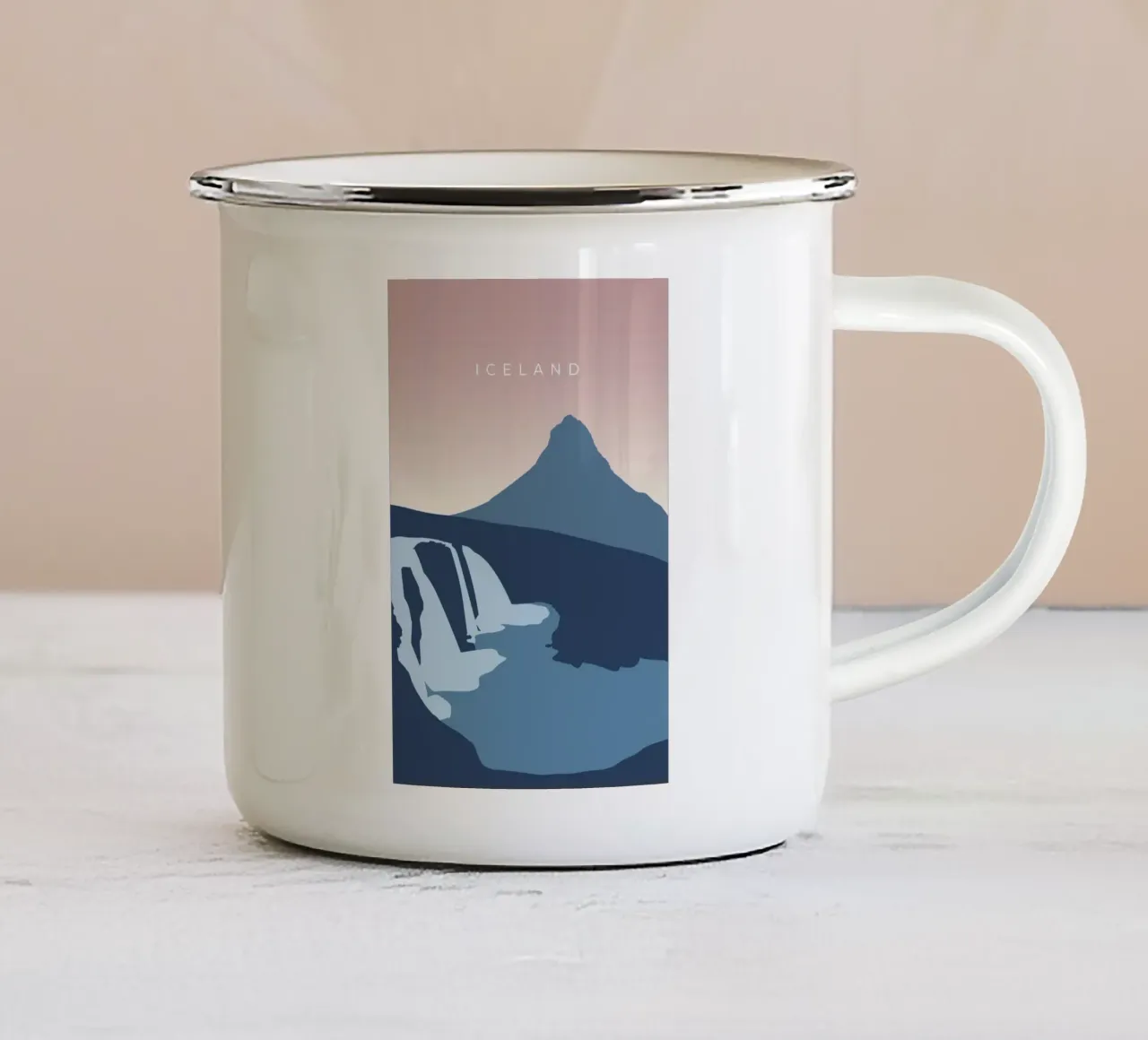 Iceland - Kirkjufell tazza in smalto da minimalist designs