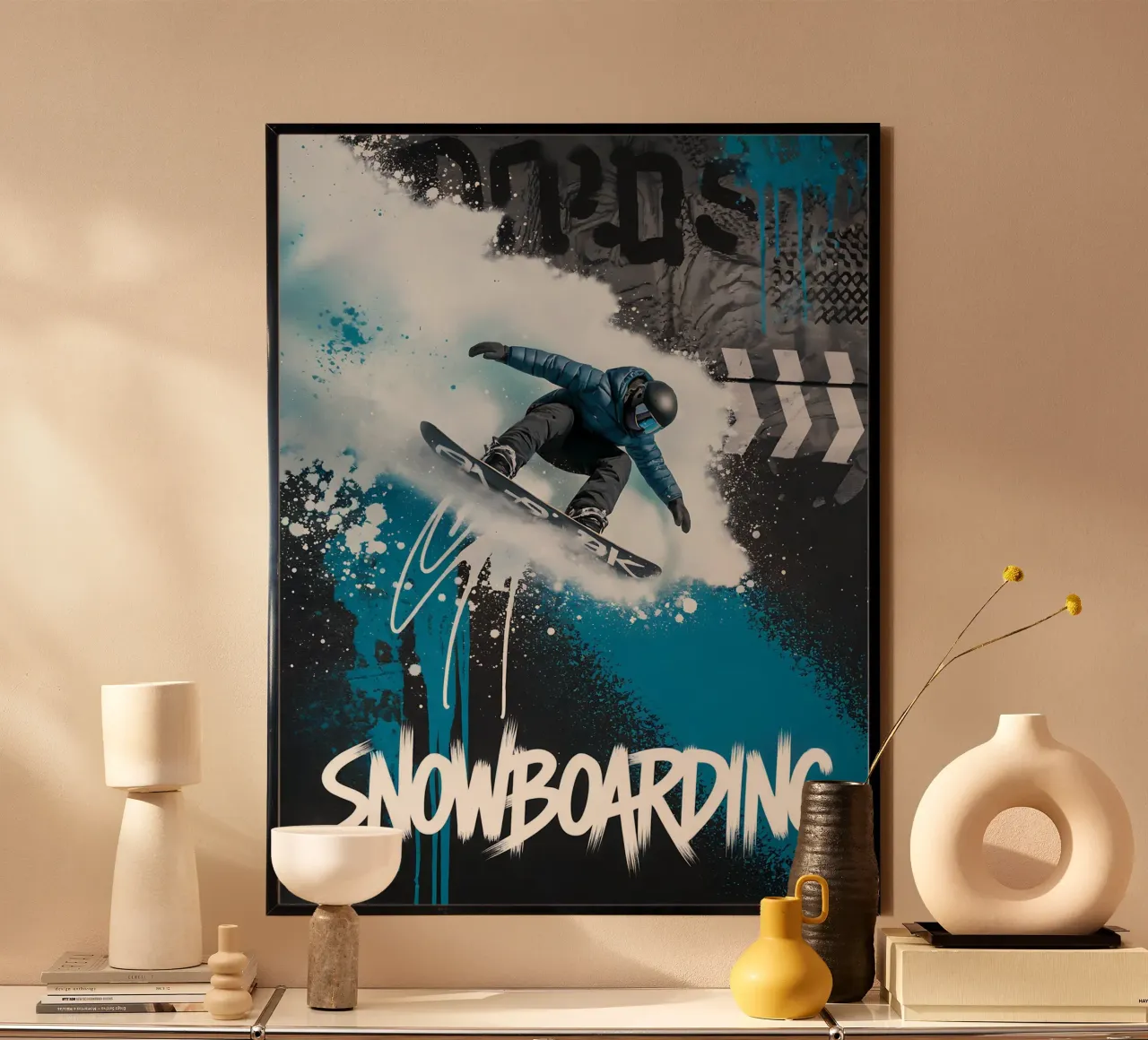 Snowboard: Snowboard Graffiti poster con telaio in alluminio da GameDay Studio