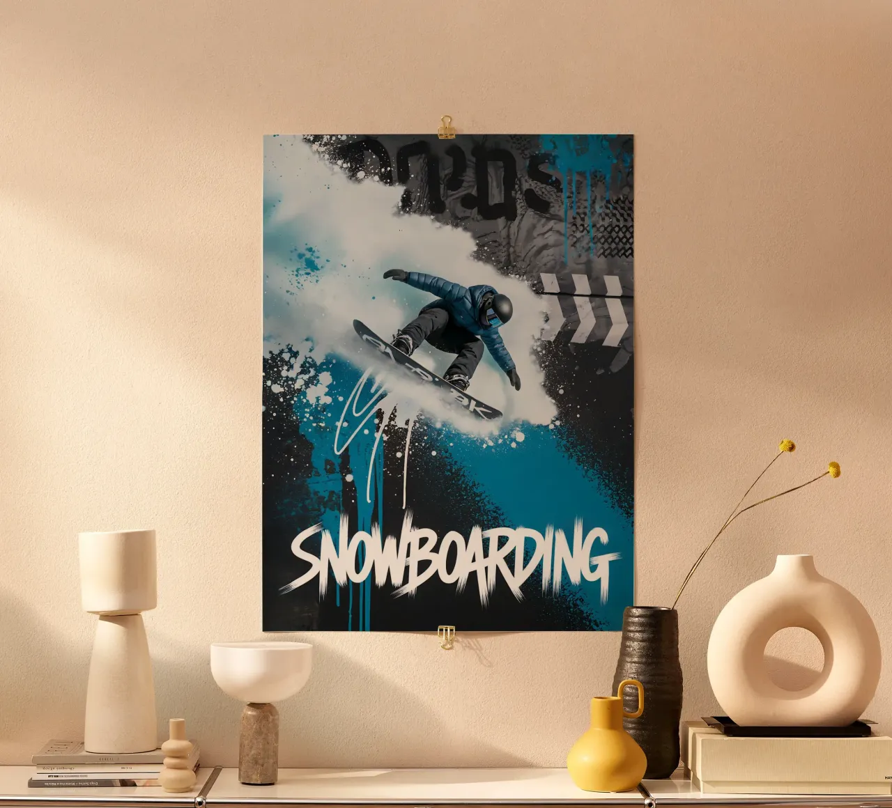 Snowboard: Snowboard Graffiti poster con telaio in alluminio da GameDay Studio