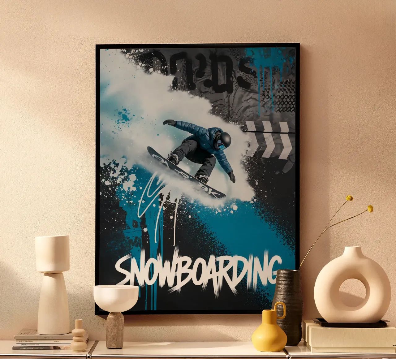 Snowboard: Snowboard Graffiti poster con telaio in alluminio da GameDay Studio