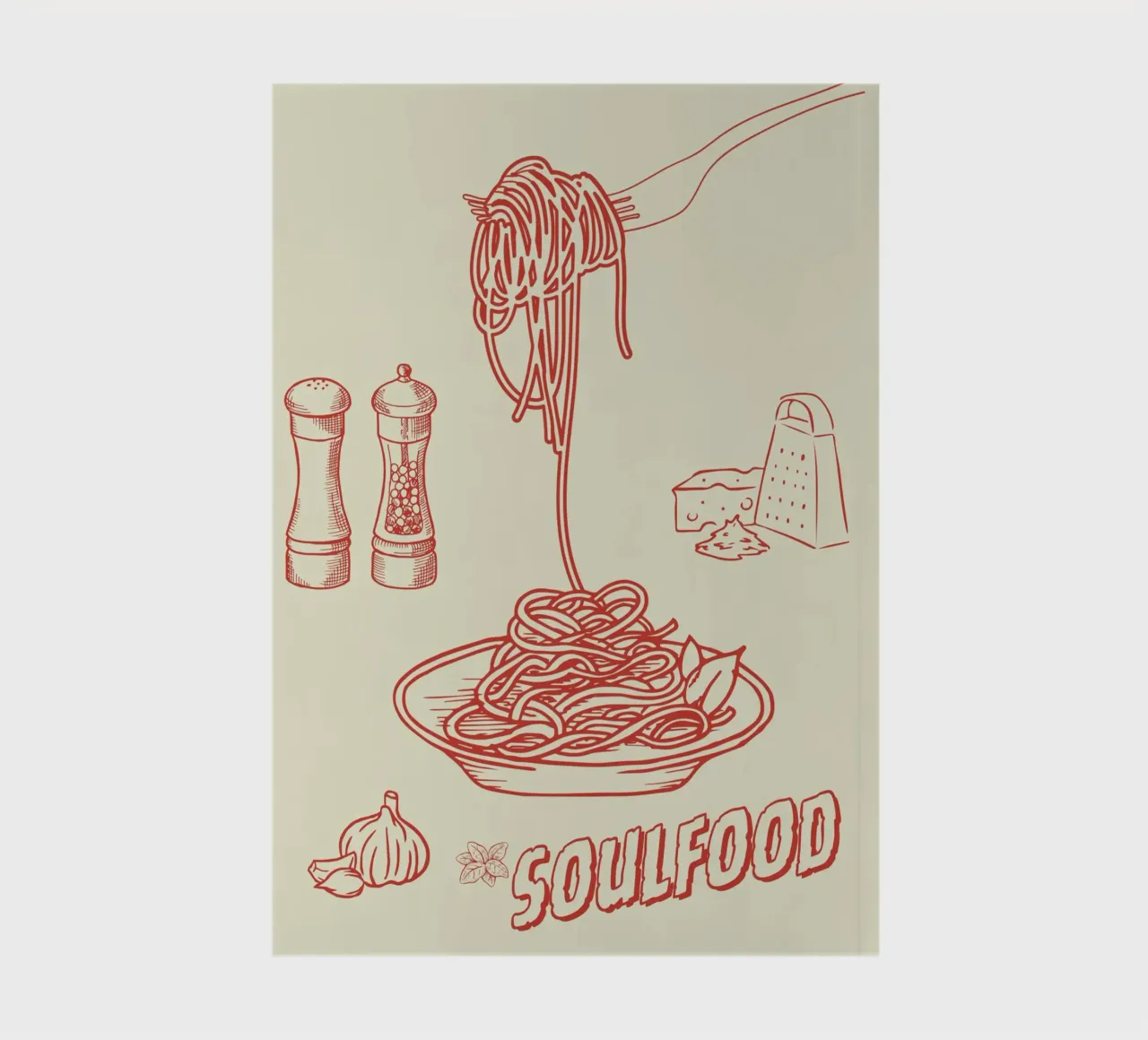 Pasta Art Print – Retro-Spaghetti mit Knoblauch & Käse carnet de notes de Headless Monkeys