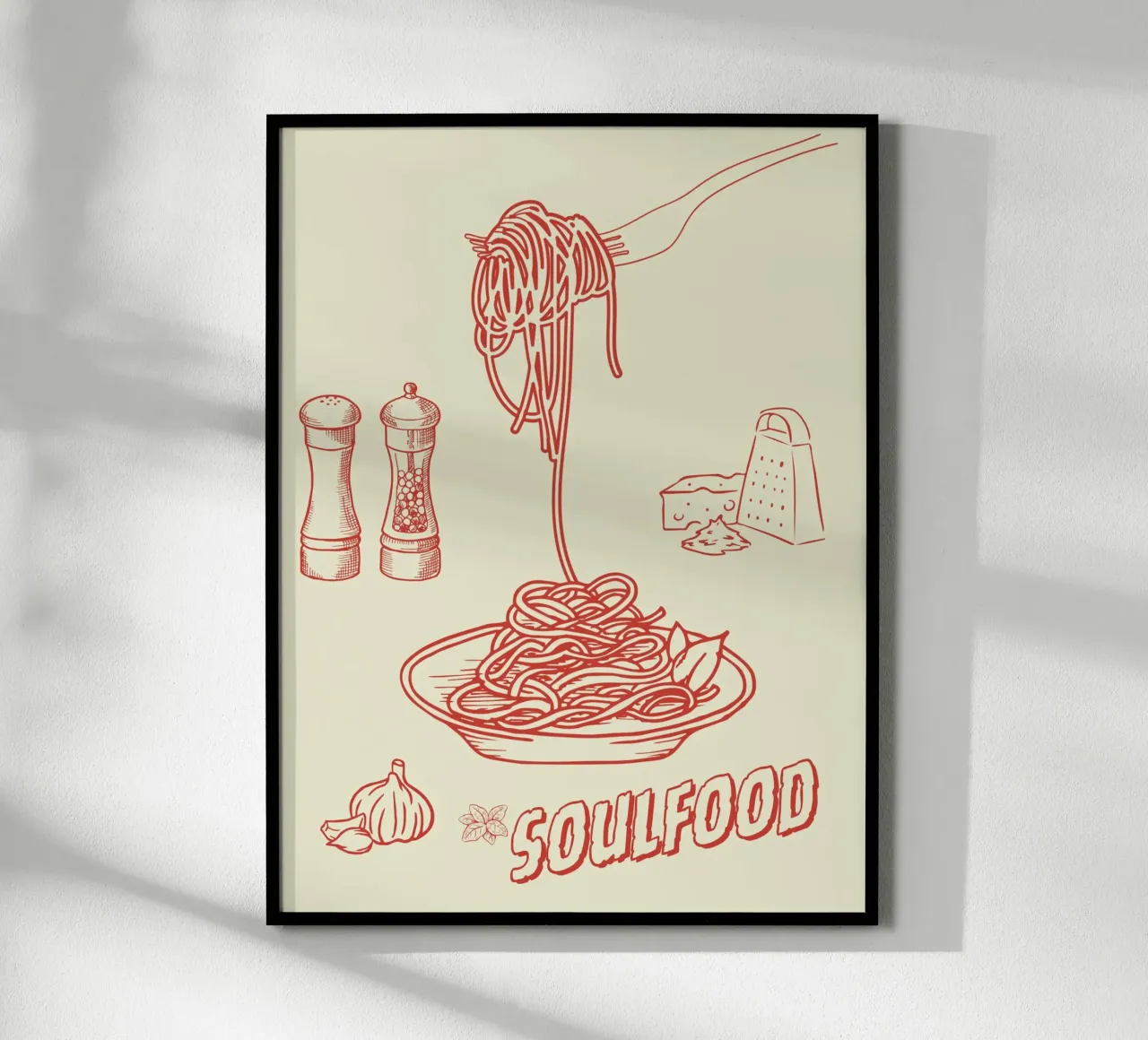 Pasta Art Print – Retro-Spaghetti mit Knoblauch & Käse Hahnemühle von Headless Monkeys