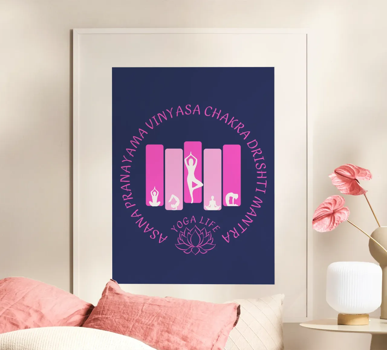 Yoga Vita Armonia poster con telaio in alluminio da Headless Monkeys