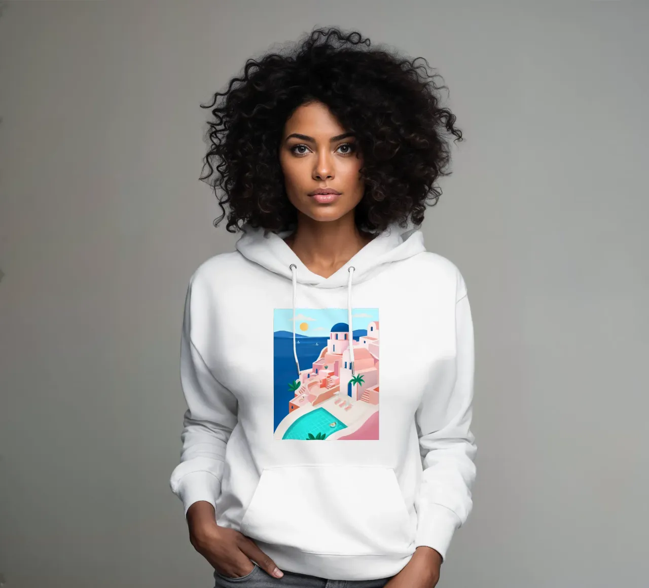 Santorini Print felpa con cappuccio da PetrArts