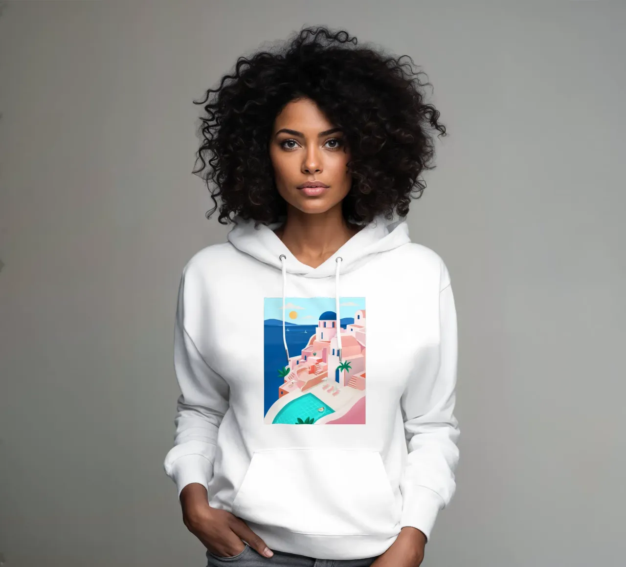 Santorini Print sudadera con capucha de PetrArts