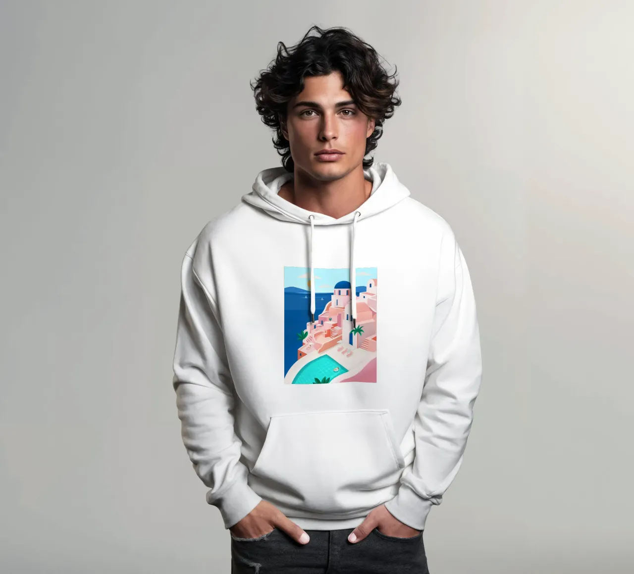 Santorini Print felpa con cappuccio da PetrArts