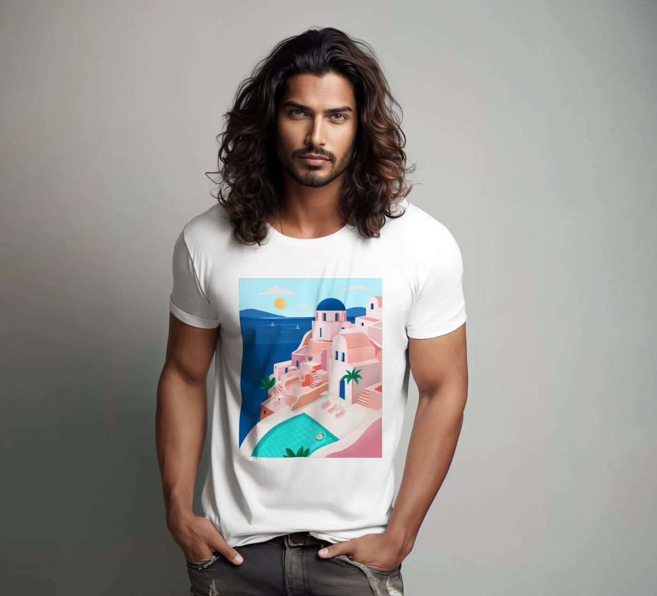 Santorini Print t-shirt da PetrArts