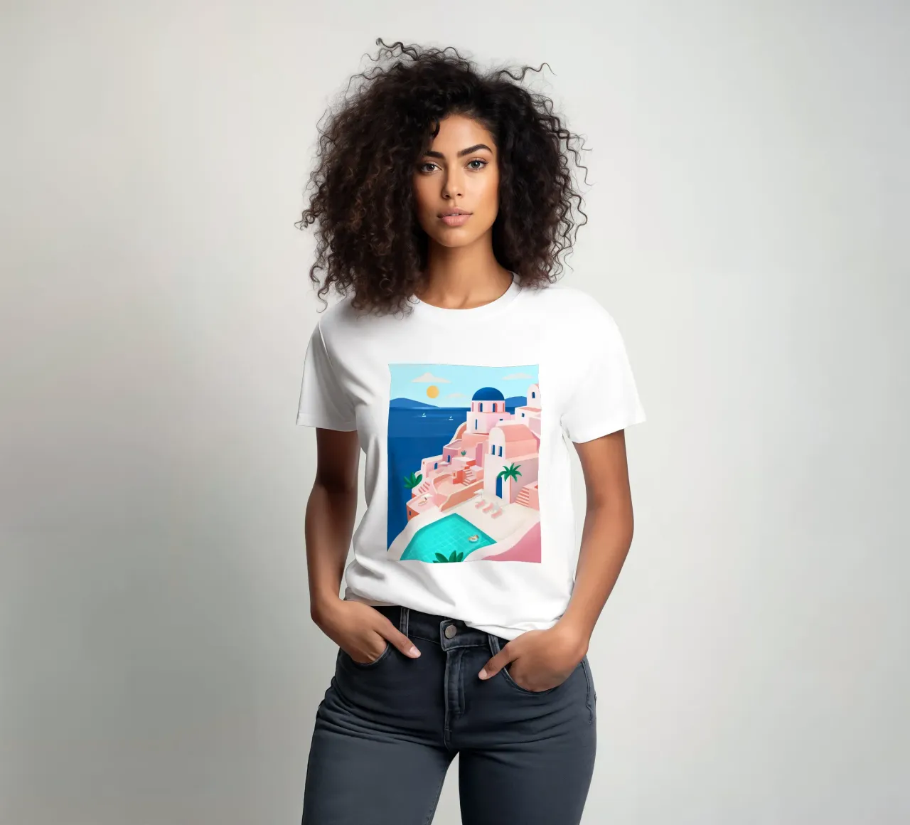 Santorini Print camiseta de PetrArts