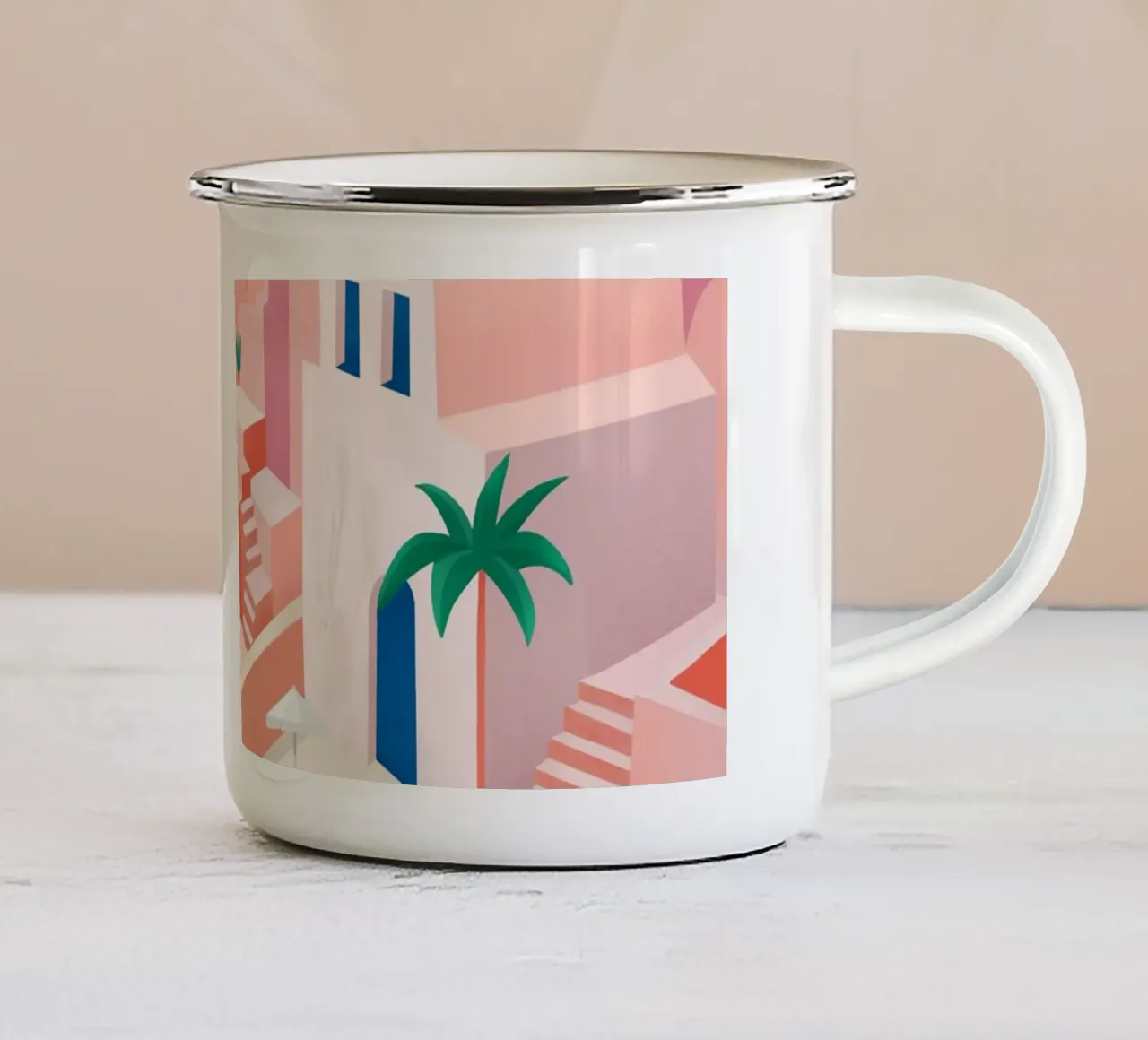 Santorini Print mug en émail de PetrArts