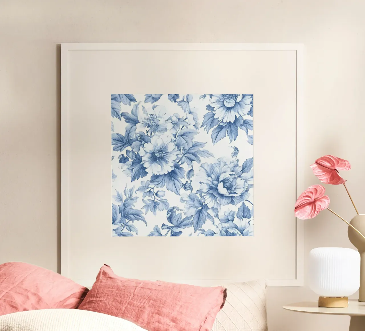 Motivo Toile francese blu poster con telaio in legno da Floral Decor & Stylish T-Shirts