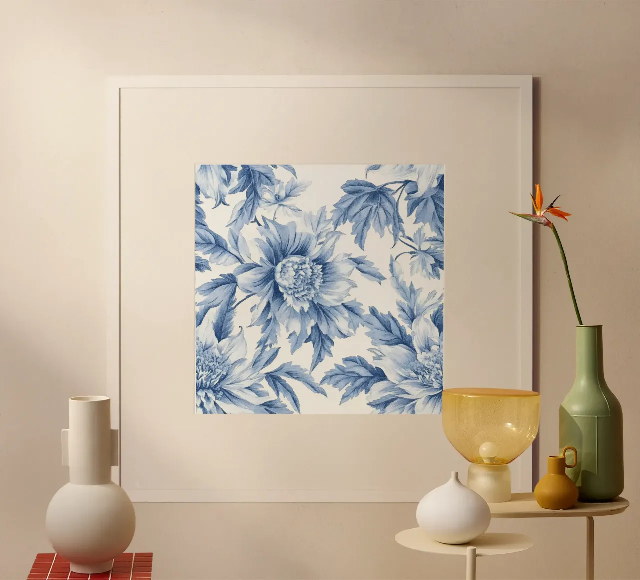 Motivo Toile francese blu poster con telaio in legno da Floral Decor & Stylish T-Shirts