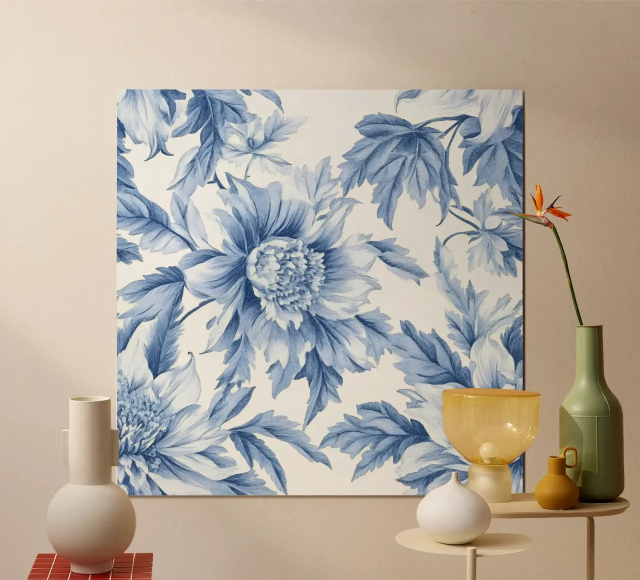 Motivo Toile francese blu poster con telaio in legno da Floral Decor & Stylish T-Shirts